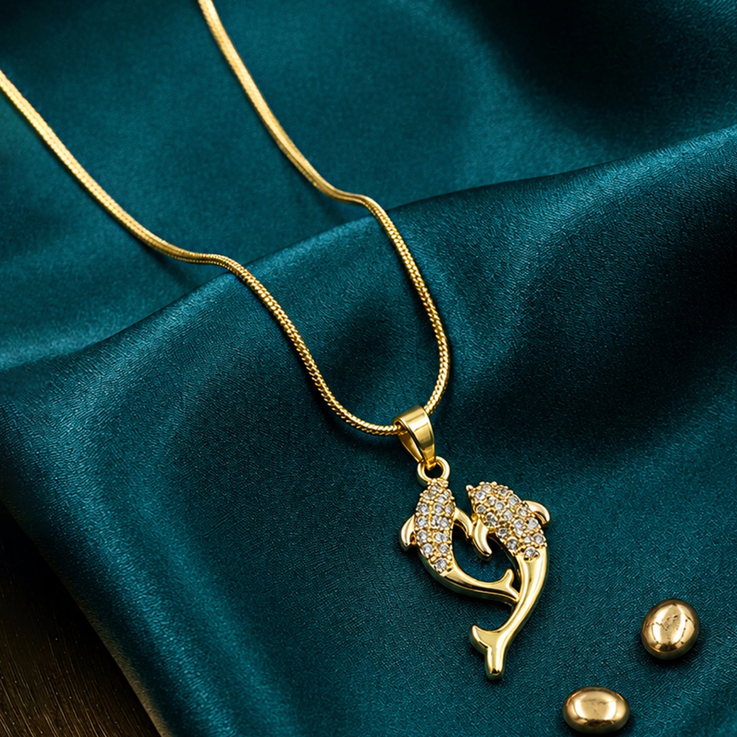 Artklim Twin Dolphin Crystal Anti-Tarnish Pendant Necklace