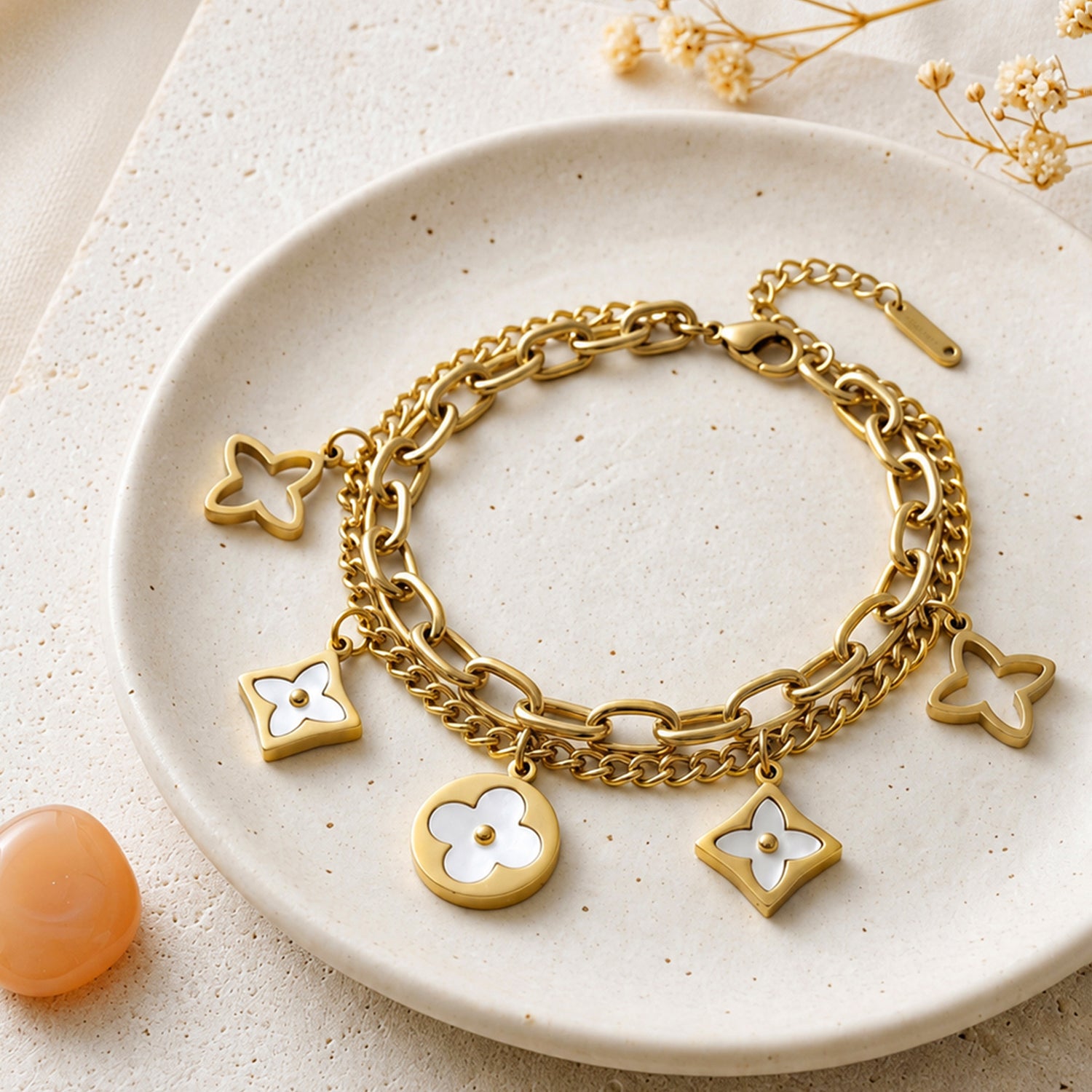 Artklim Golden Butterfly Charm Layered Chain Gold-Tone Anti-Tarnish Bracelet
