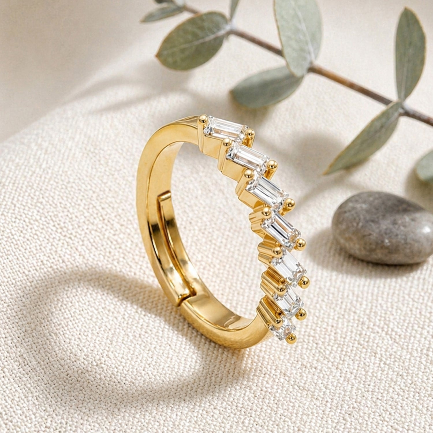 Artklim Gold Baguette Crystal Half Eternity Anti-Tarnish Ring