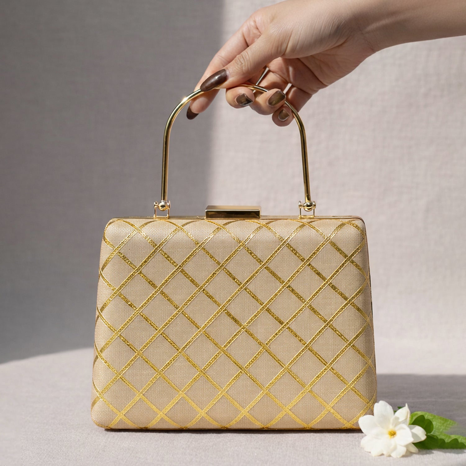 Beige Gota Patti Fabric Clutch