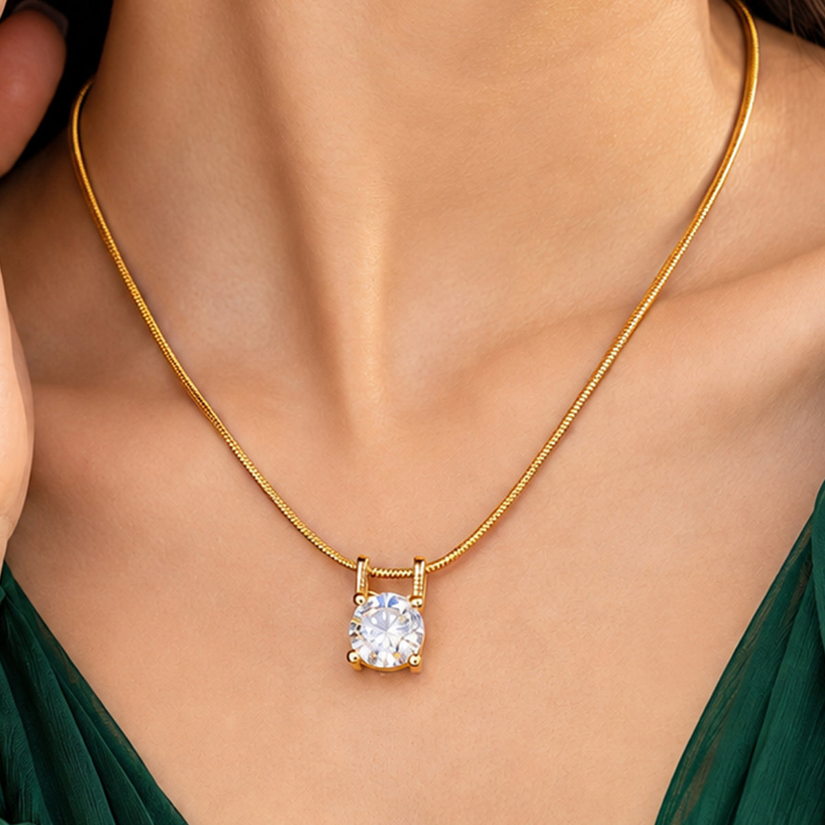 Artklim Classic Radiance Solitaire Crystal Anti-Tarnish Pendant Necklace