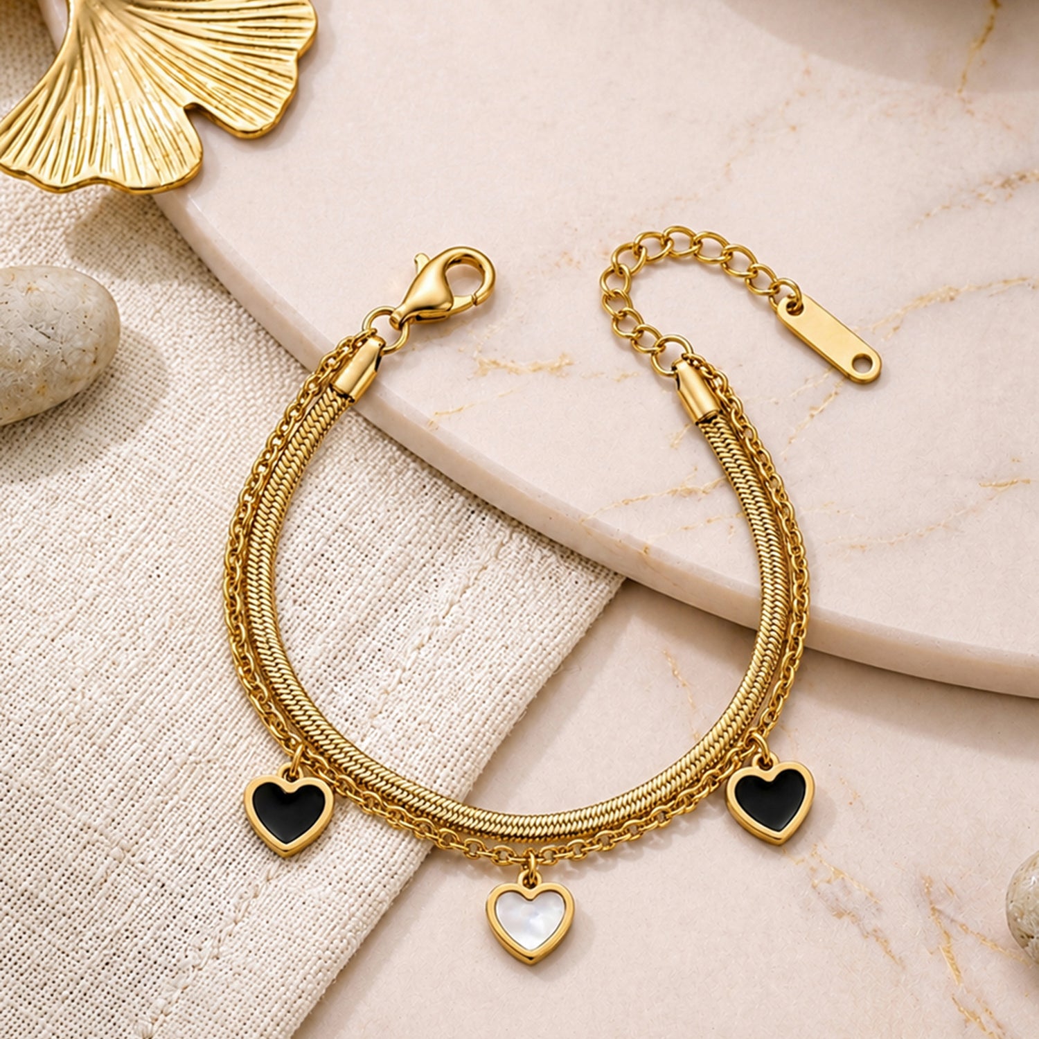 Artklim Dual Layer Heart Charm Gold Bracelet Anti-tarnish