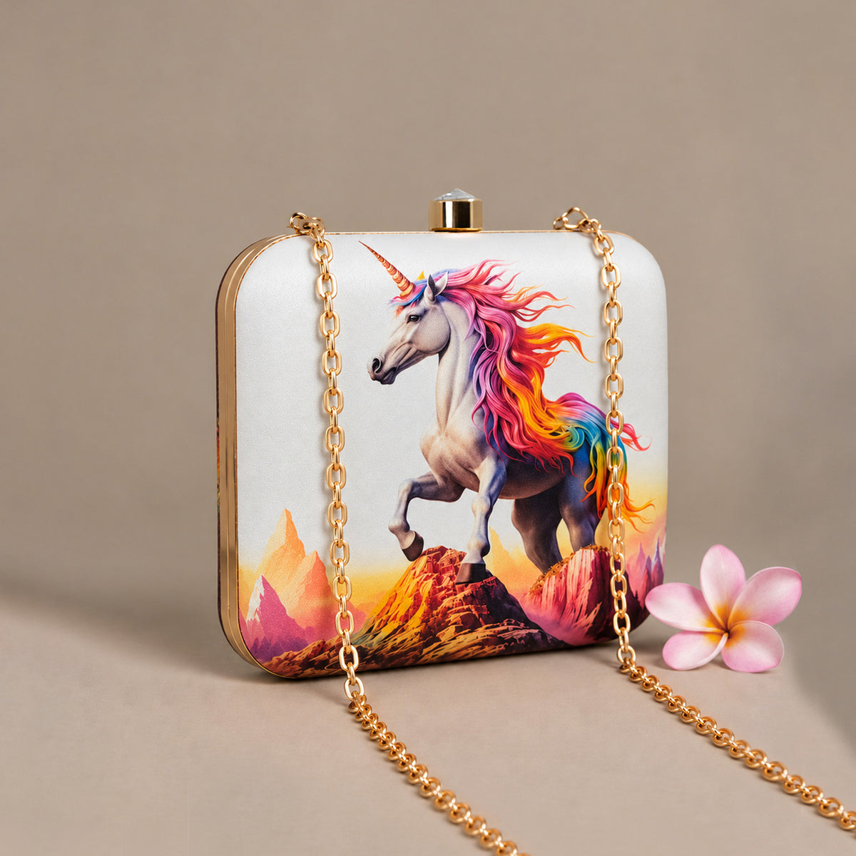 Artklim Colorful Rainbow Unicorn Fantasy Printed Clutch