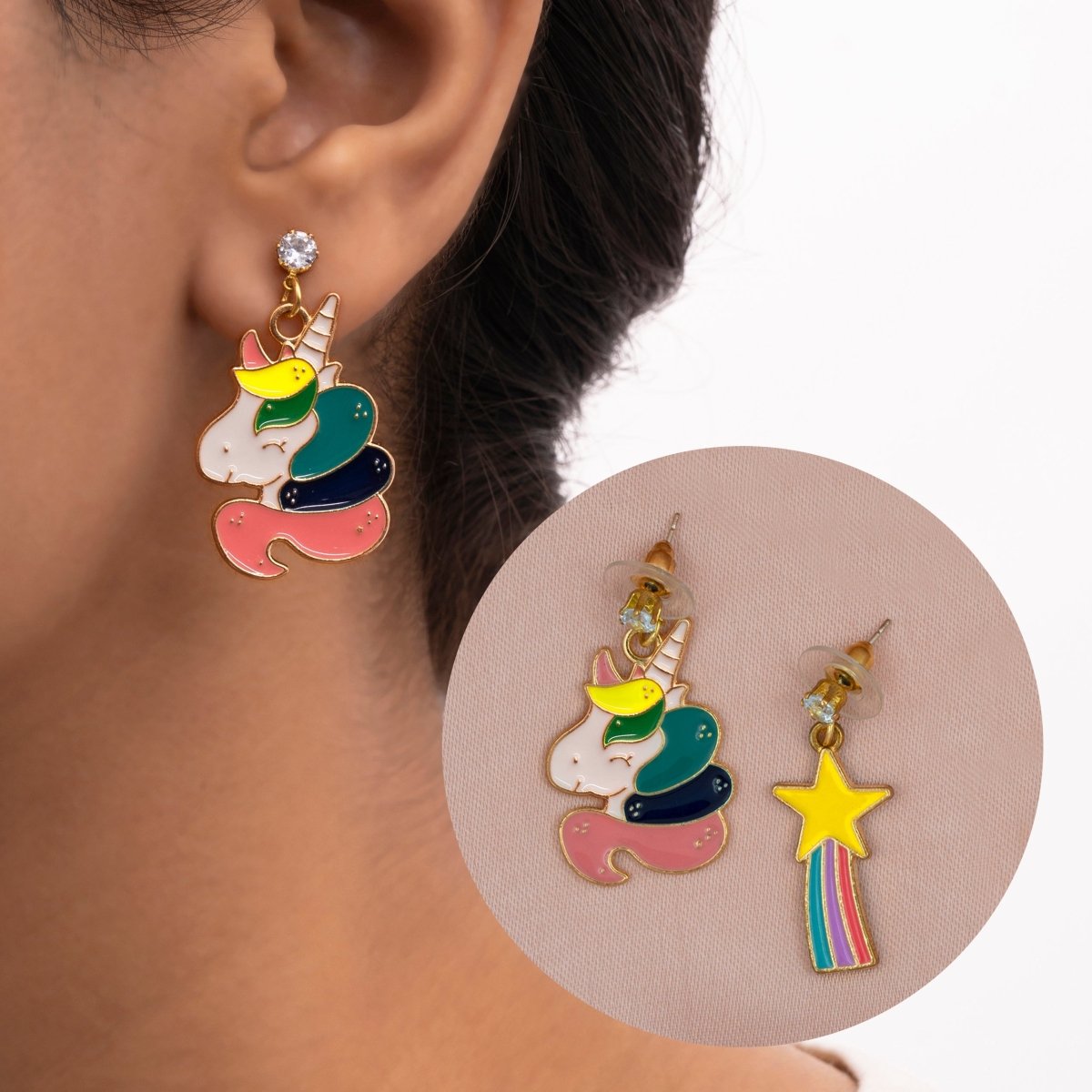 Artklim Rainbow And Unicorn Mismatched Drop Earrings