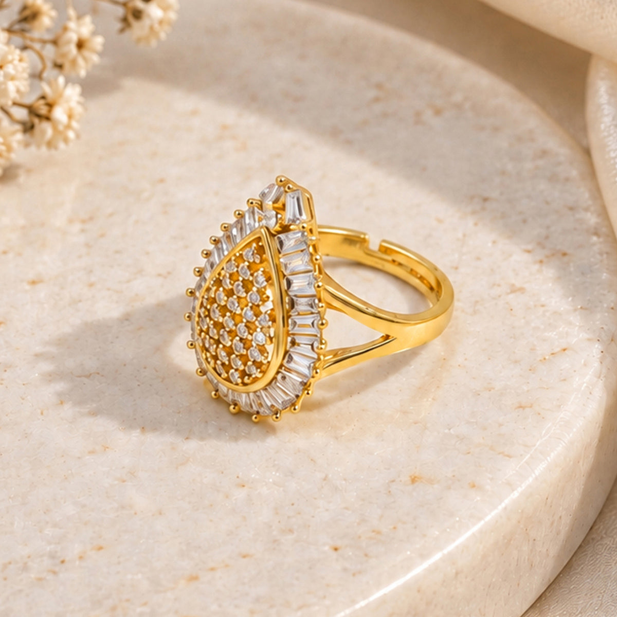 Artklim Teardrop Crystal Gold-Tone Statement Anti-Tarnish RingArtklim Teardrop Crystal Gold-Tone Statement Anti-Tarnish Ring