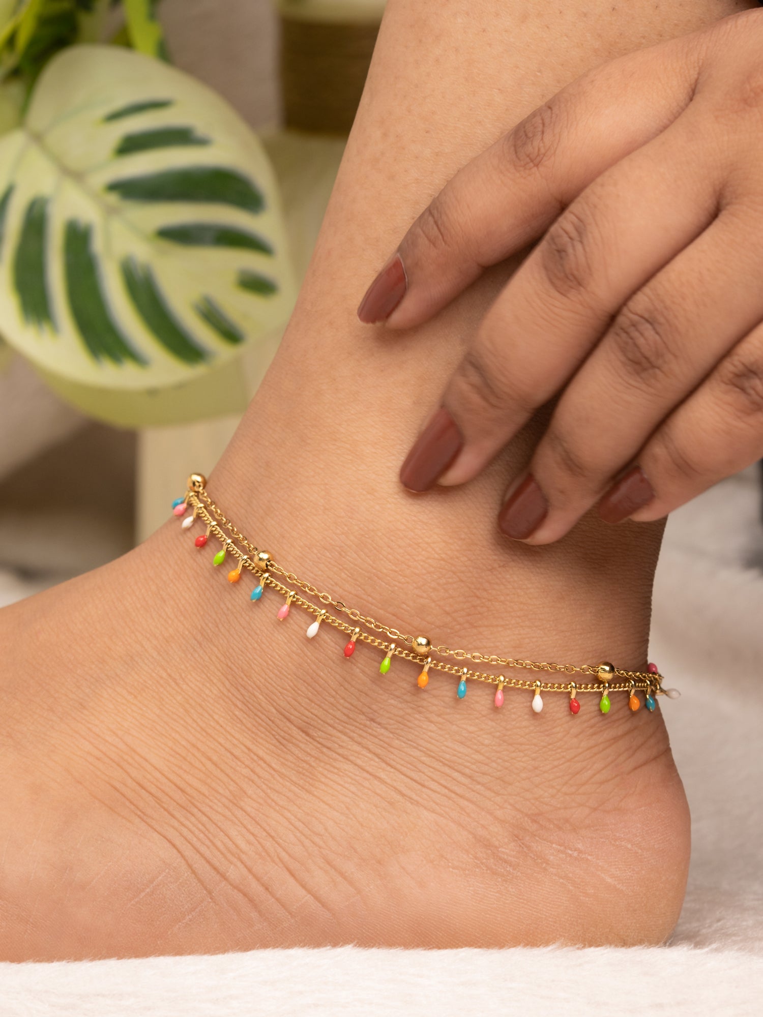 Artklim Gold Plated Multicolored Anti Tarnish Anklet