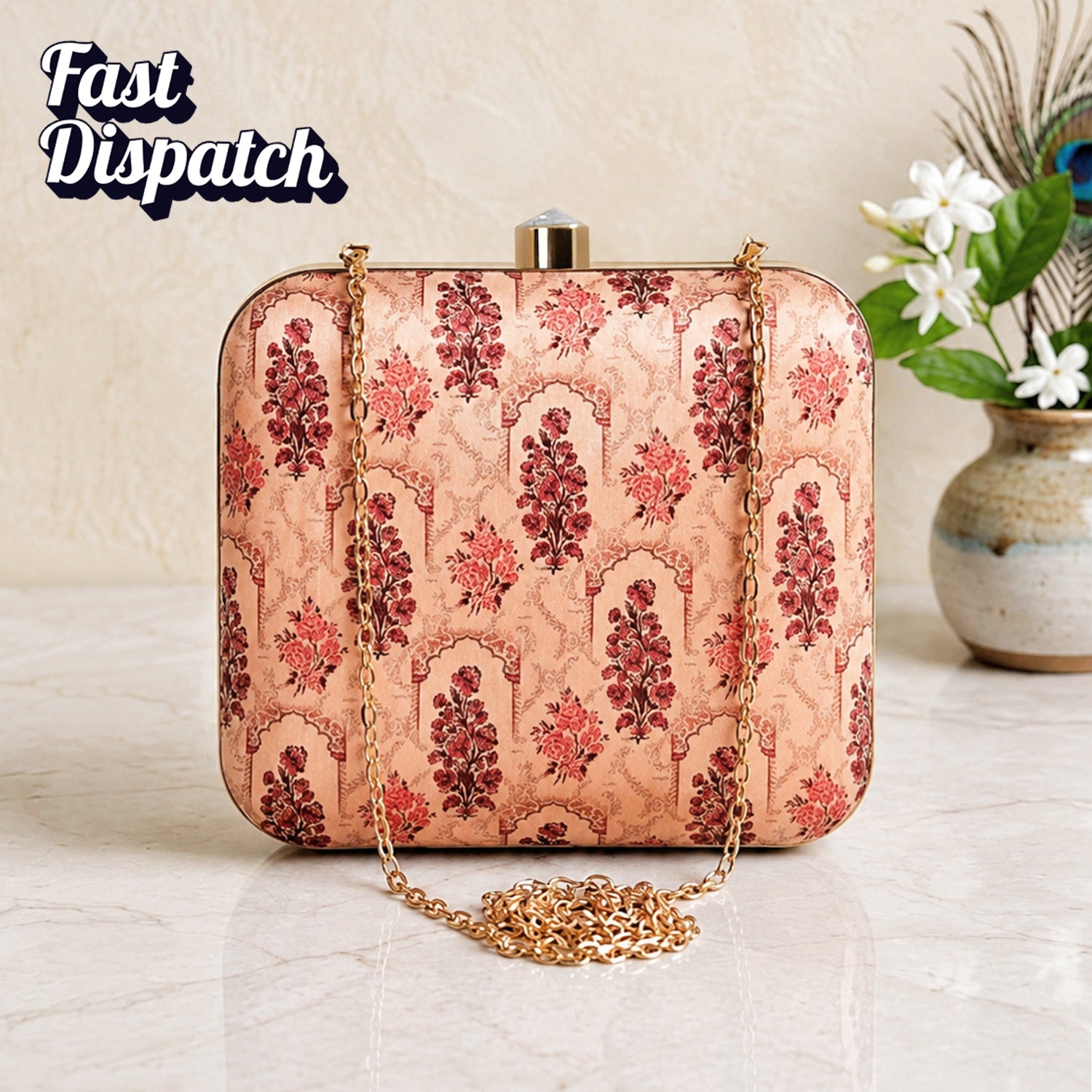 Artklim Peach Printed Clutch