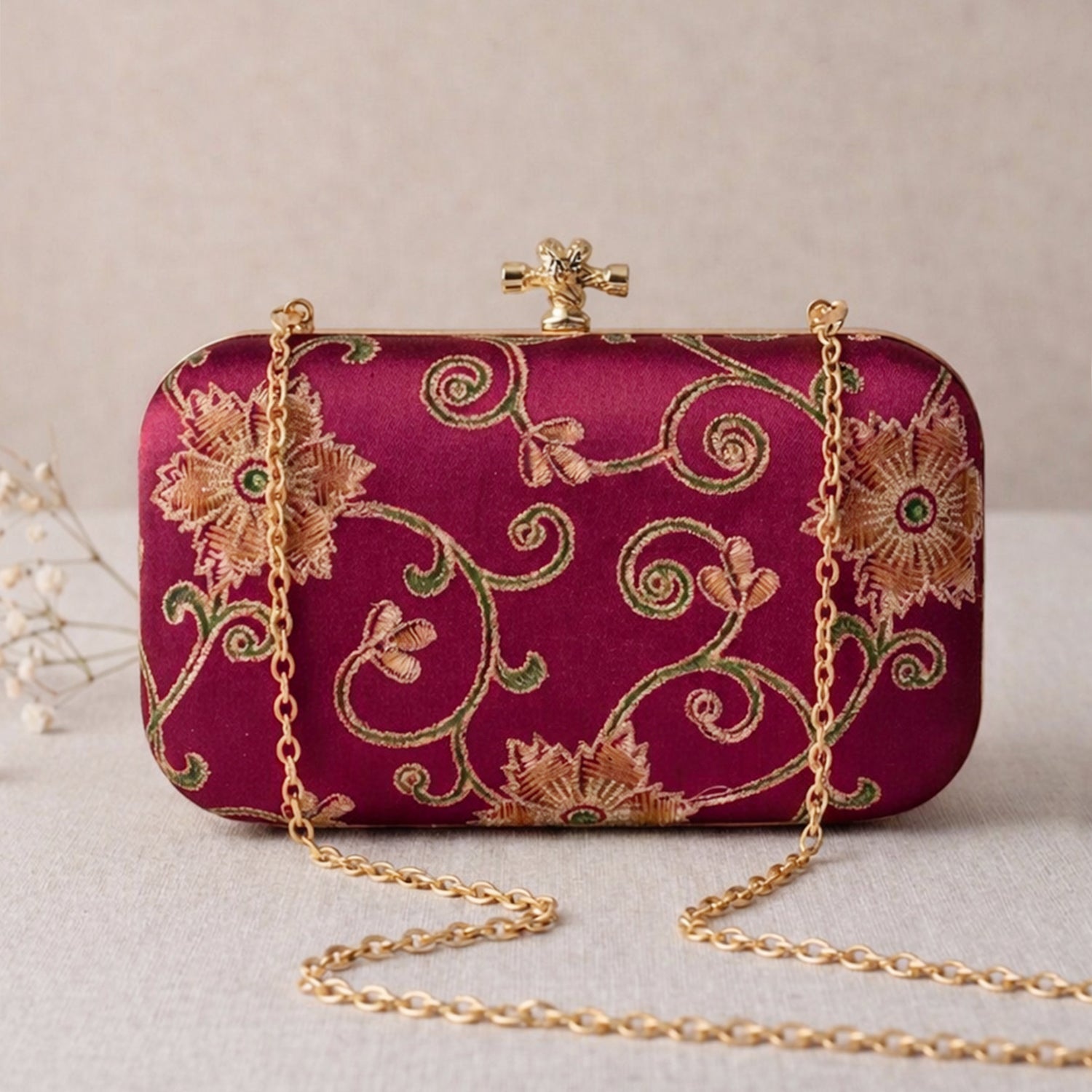 Artklim Rani Pink Floral Embroidered Clutch