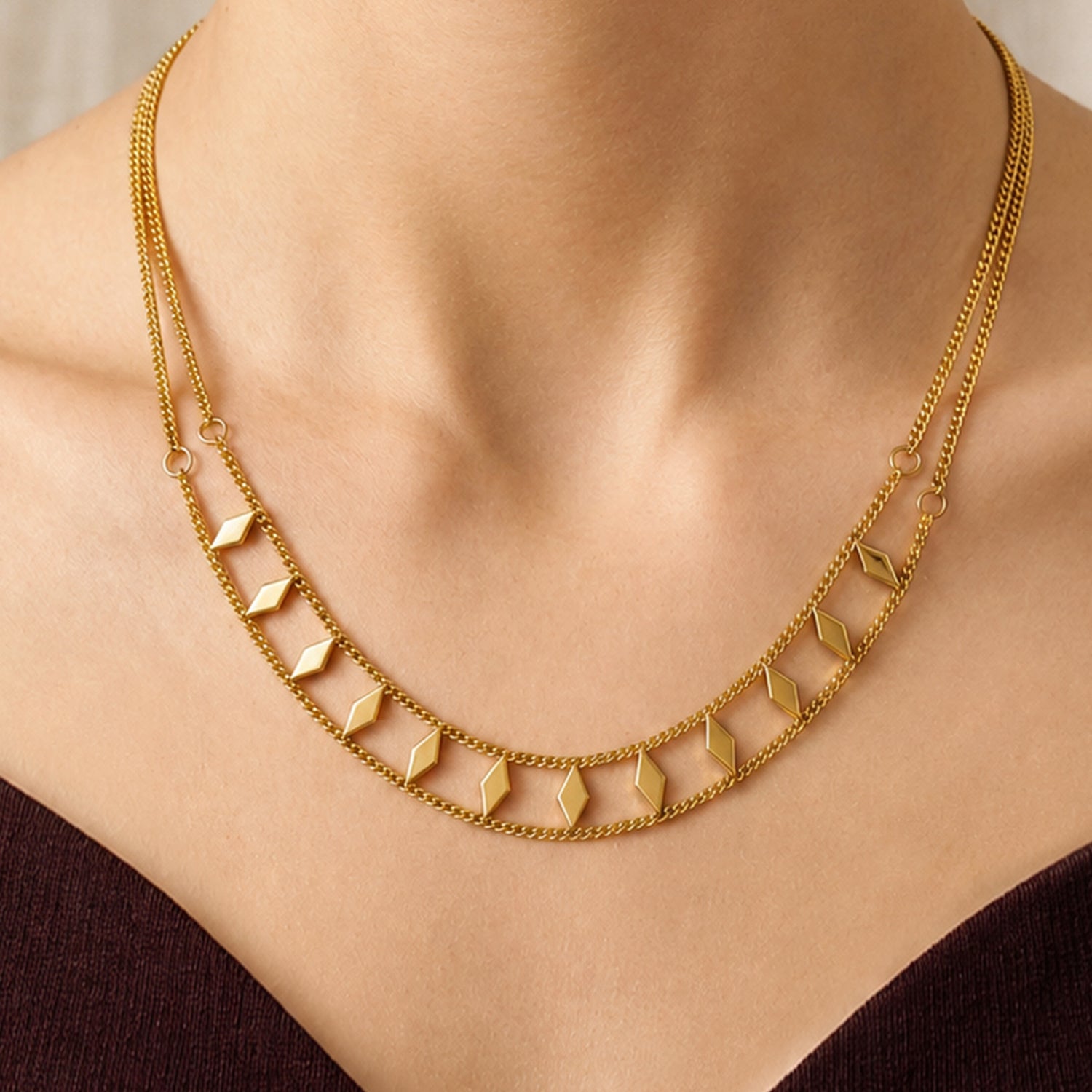 Artklim Geometric Pearl Layered Anti-Tarnish Pendant Necklace
