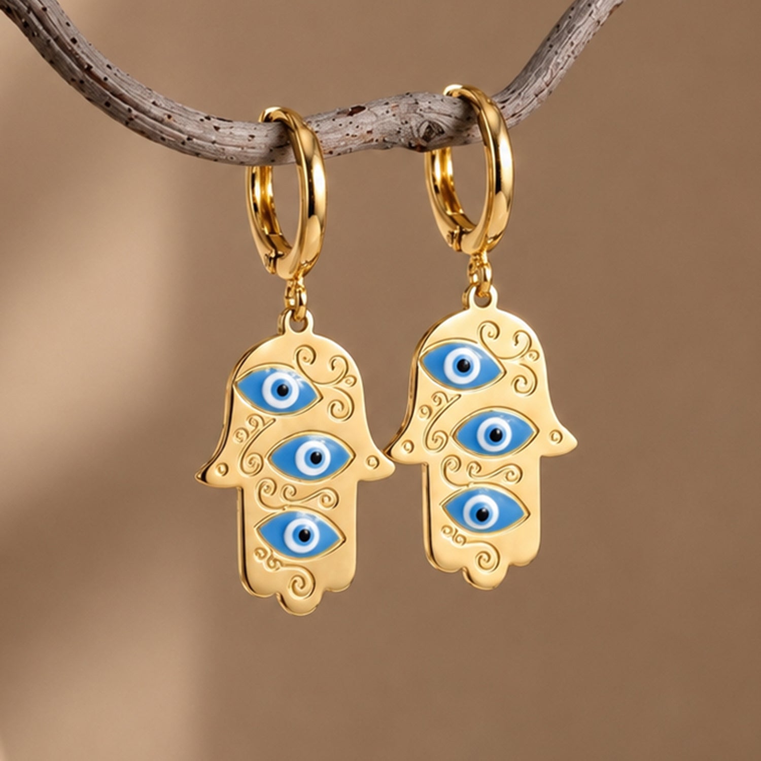 Artklim Triple Evil Eye Hamsa Hoop Anti-Tarnish Earring