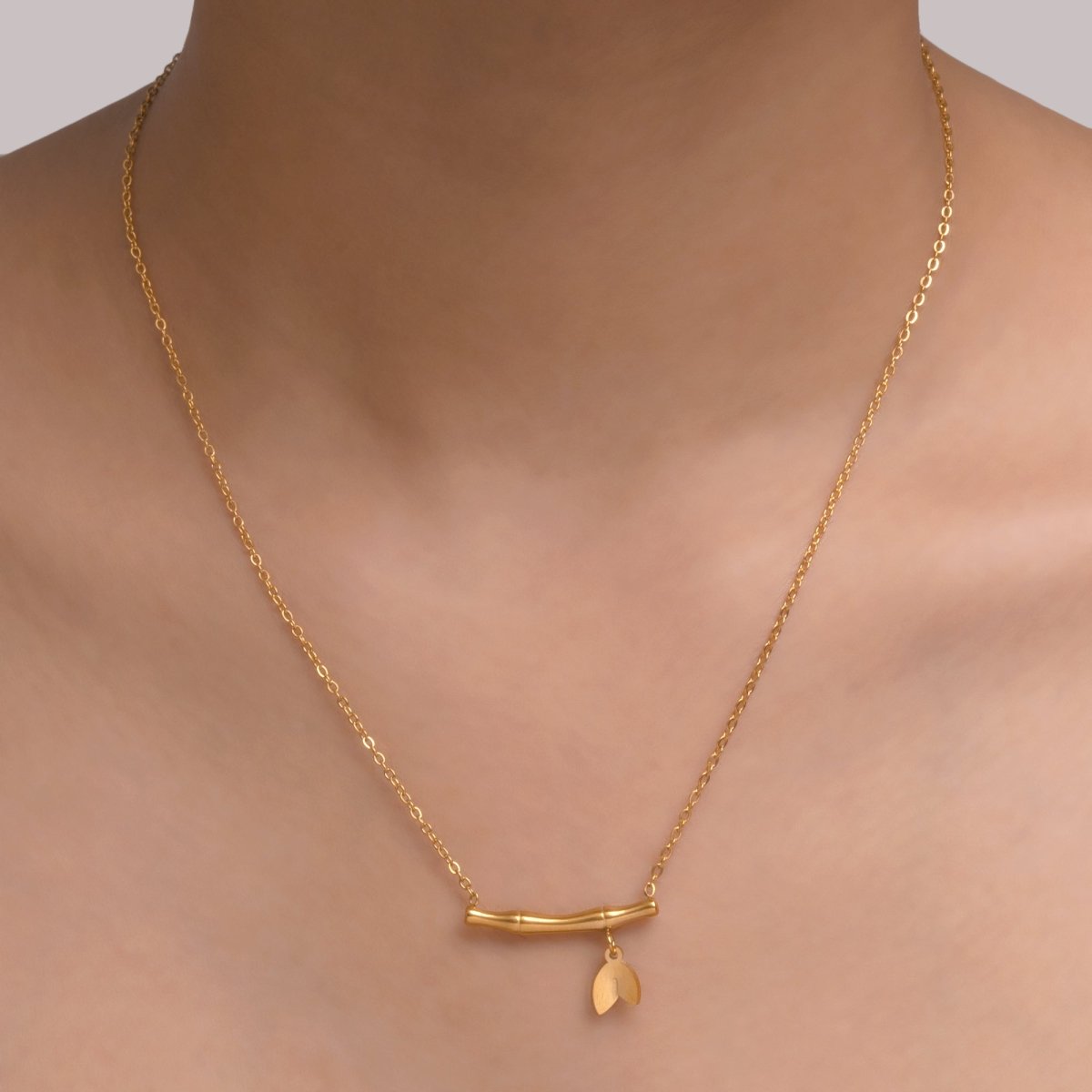 Artklim Gold Plated Bamboo Leaf Pendant Necklace