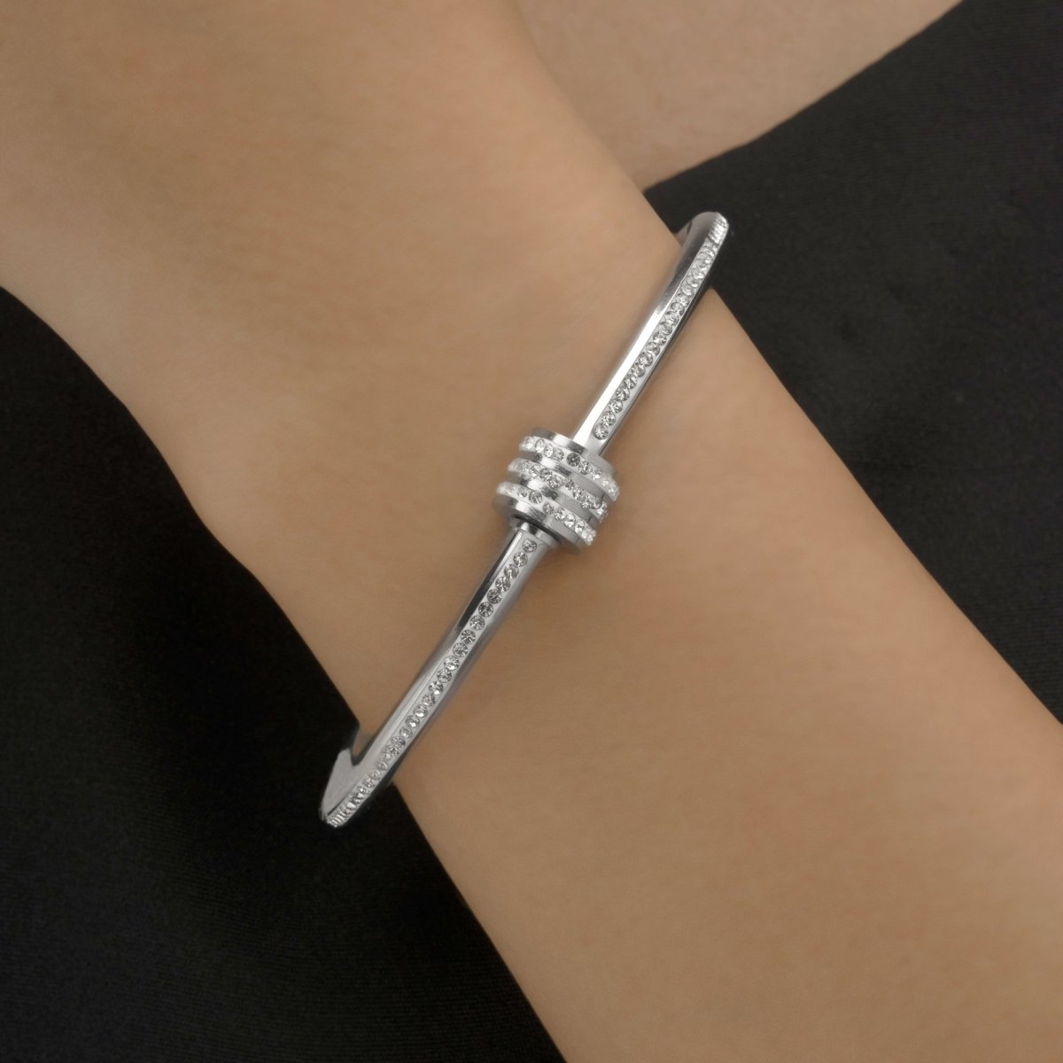 Artklim Silver Plated Elegant Studded Bangle Bracelet