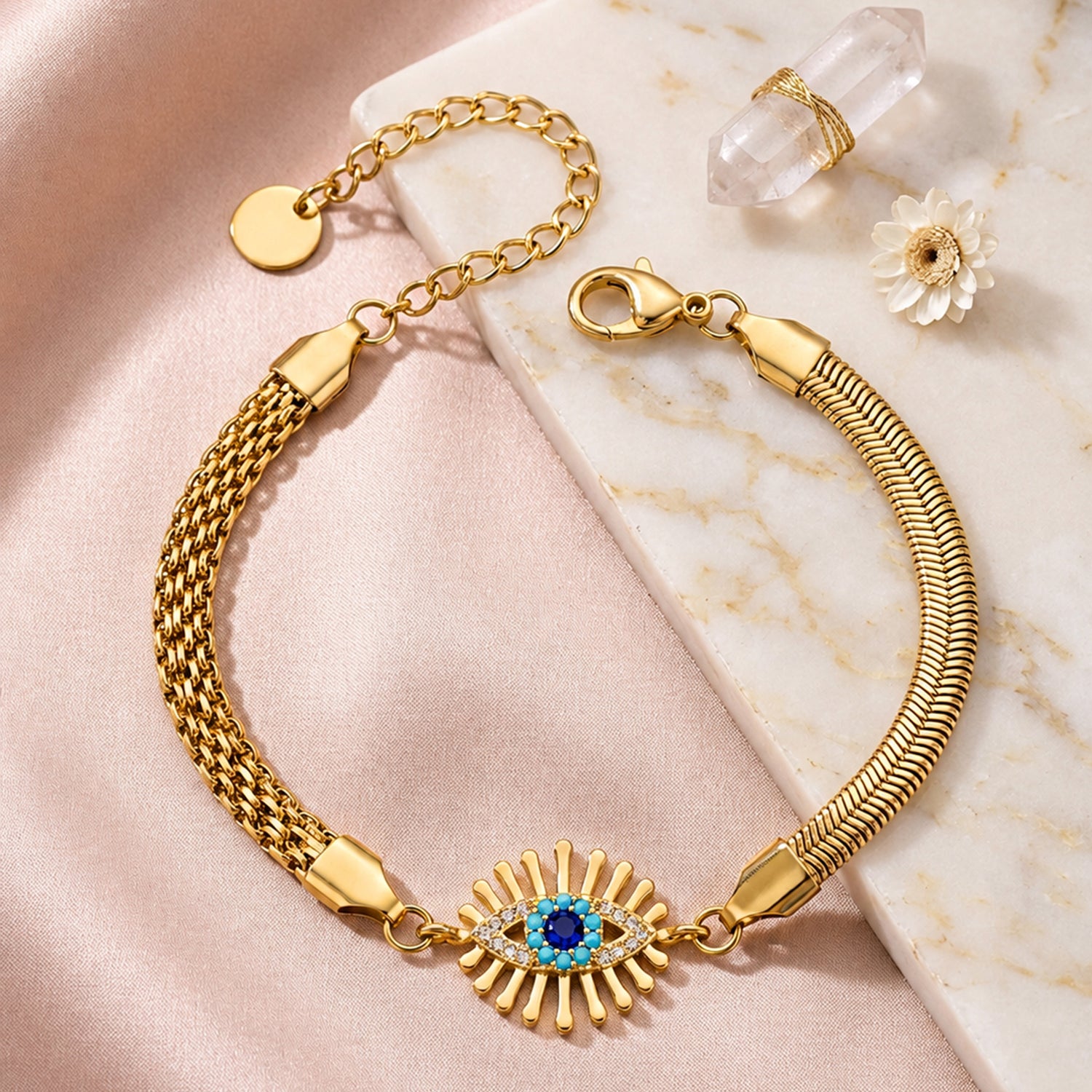 Artklim Luxury Crystal Snake Chain Gold Bracelet Anti-tarnish