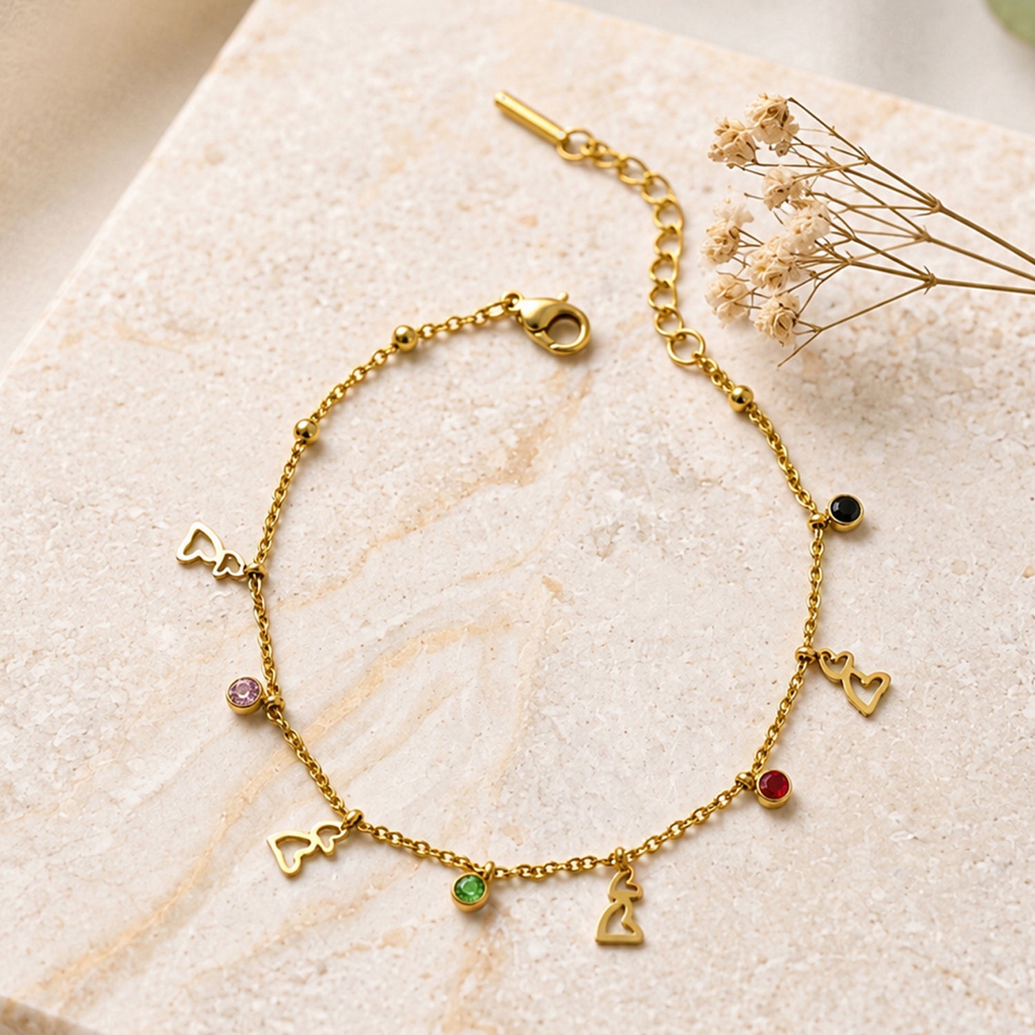 Artklim Colorful Heart Charm Crystal Anti-Tarnish Bracelet