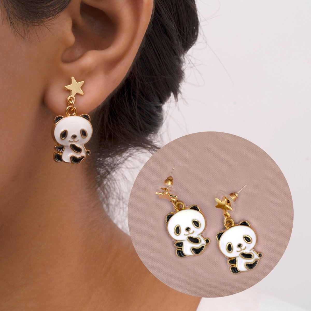Artklim Cute Pandas Mismatched Drop Earrings