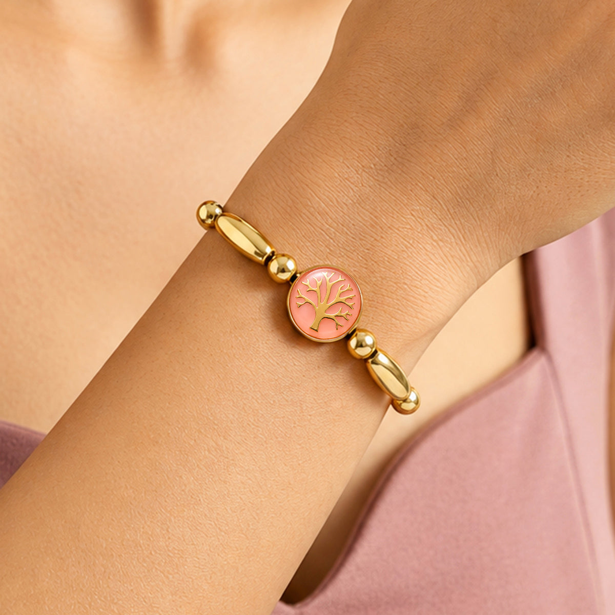 Artklim Luxe Tree of Life Charm Gold-Tone Anti-Tarnish Bracelet