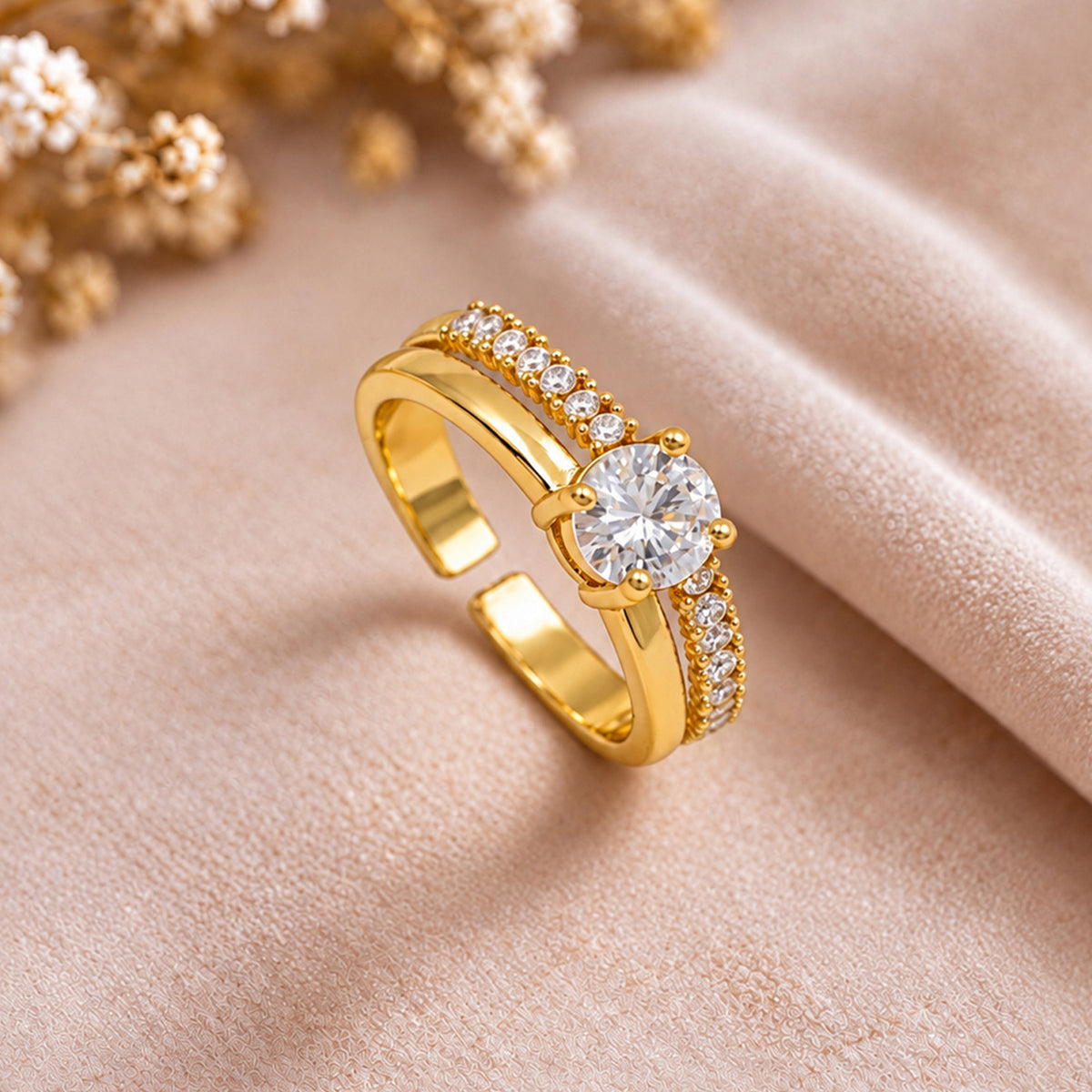 Artklim Classic Round-Cut Solitaire Gold-Tone Anti-Tarnish Ring
