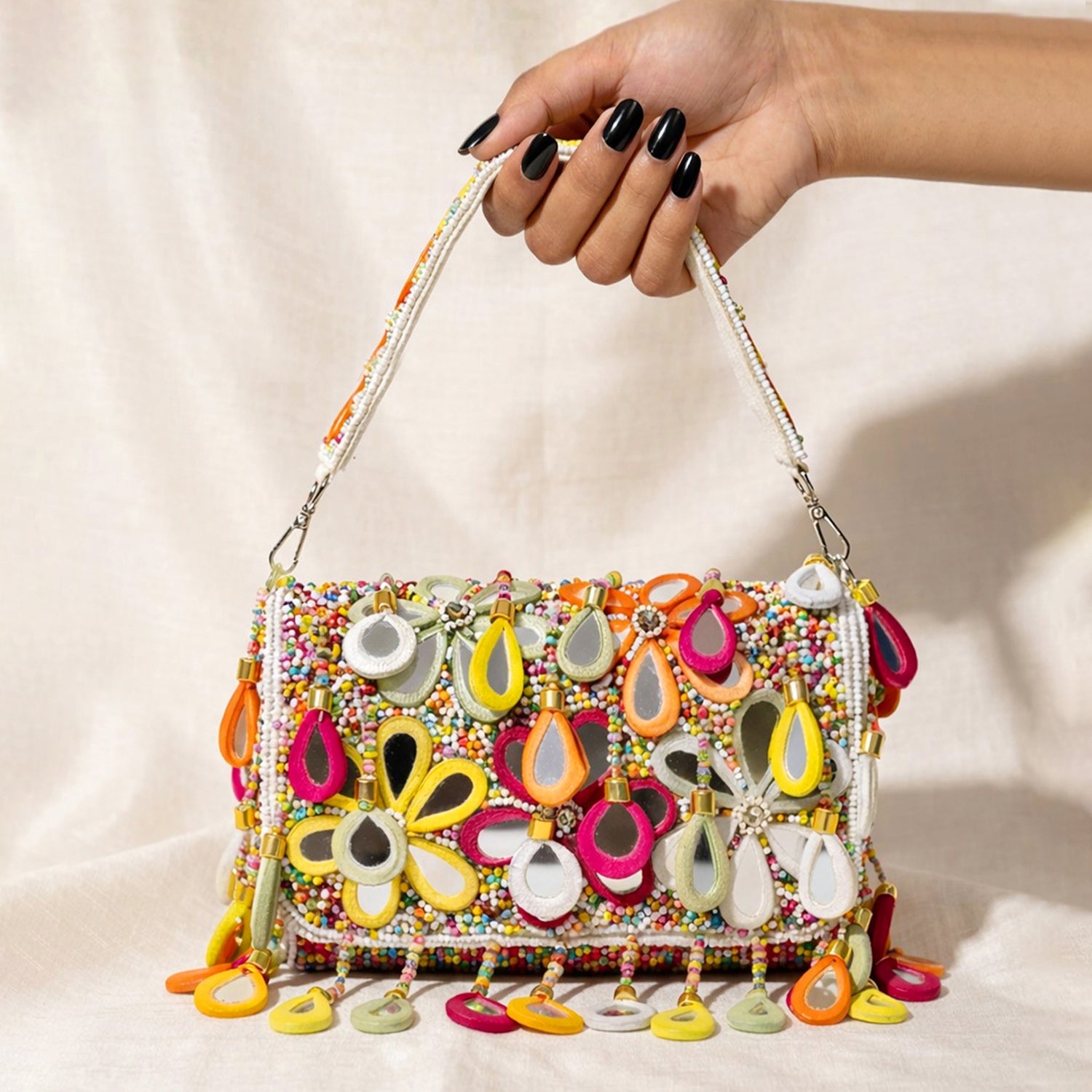 Artklim Multicolor Floral Beaded Clutch