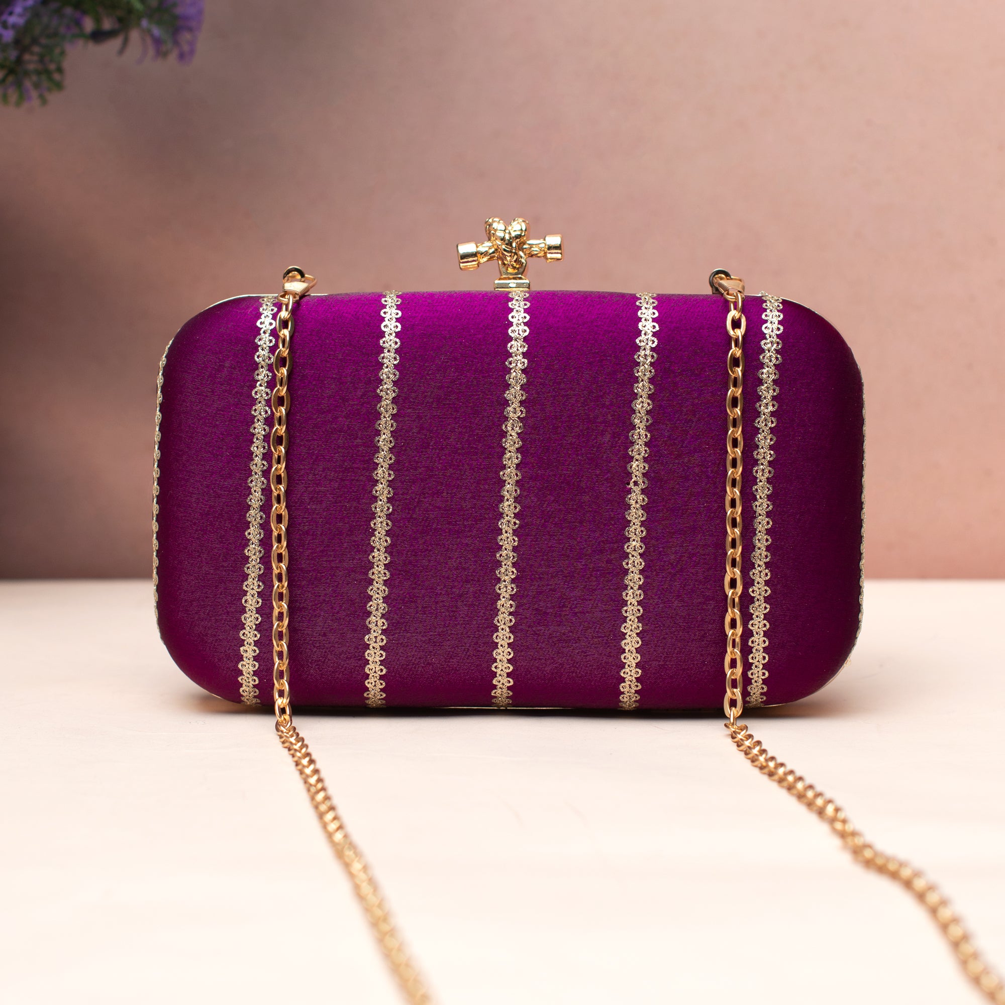 Artklim Velvet Violet Gold-Detail Embroidered Clutch