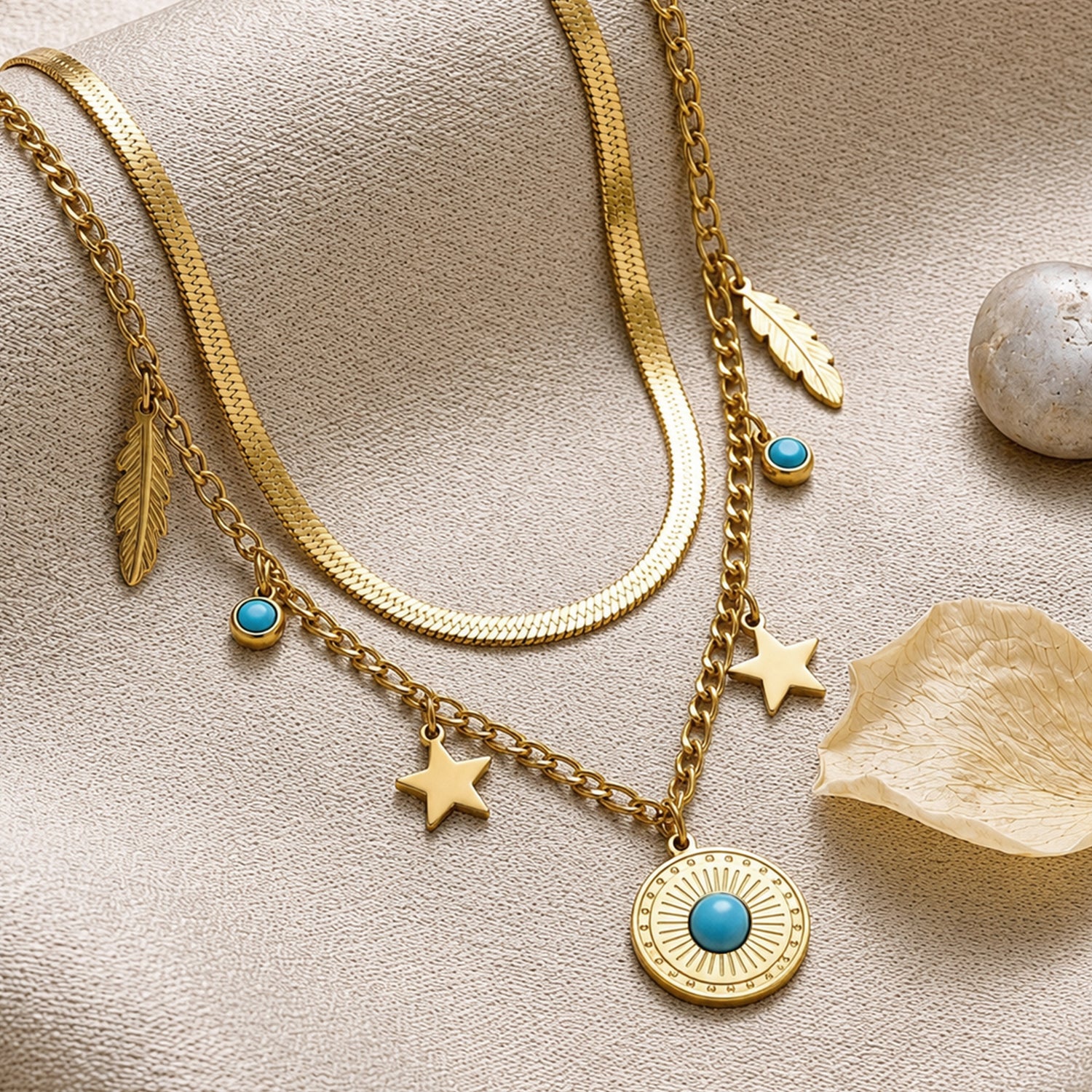 Artklim Celestial Turquoise Charm Gold Anti-Tarnish Pendant Necklace