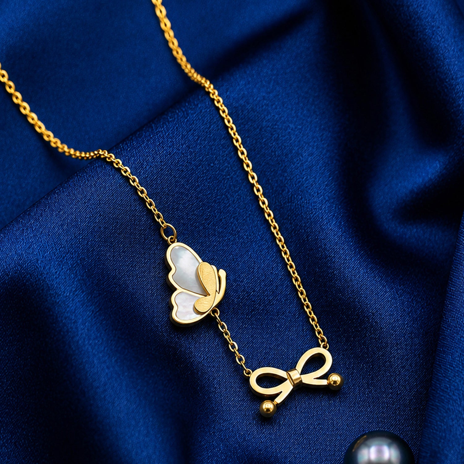 Artklim Butterfly Bow Pendant Gold Chain Anti-Tarnish Necklace