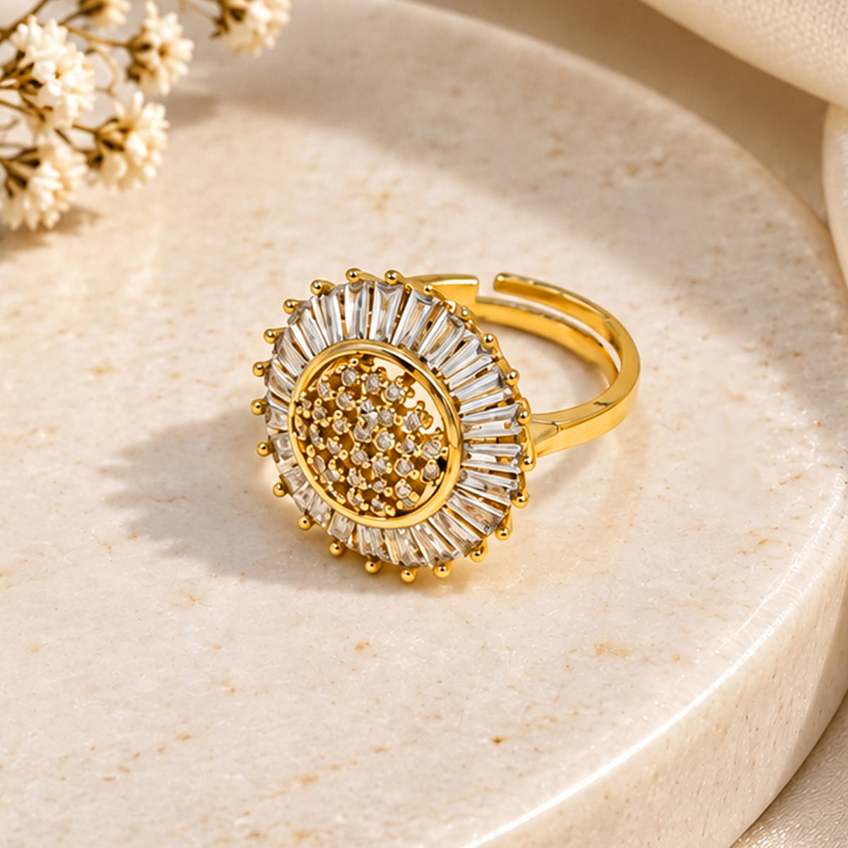 Artklim Elegant Halo Crystal Gold-Tone Anti-Tarnish Ring
