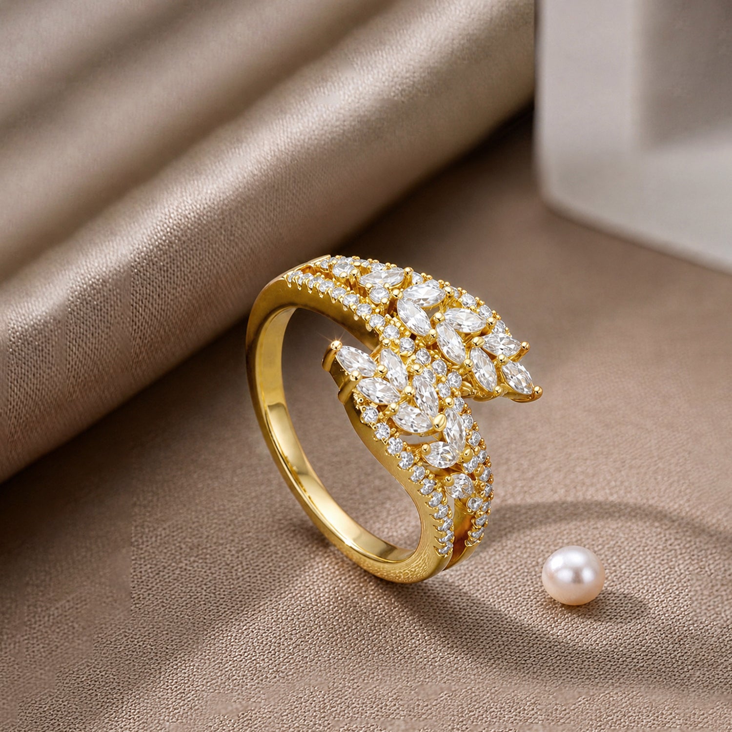 Artklim Regal Marquise Cluster Gold Anti-Tarnish Ring