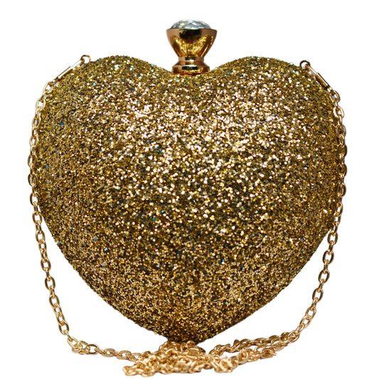 Golden Glitter Heart Shape Valentine Clutch