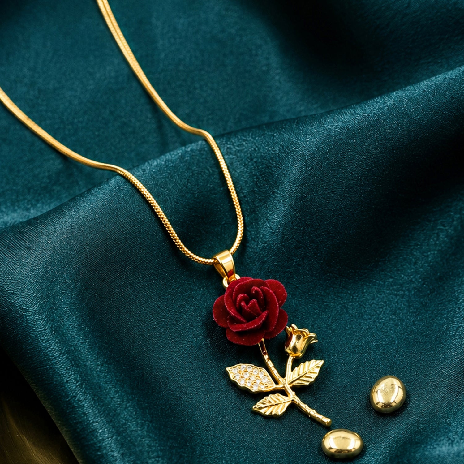 Artklim Red Rose Blossom Anti-Tarnish Pendant Necklace