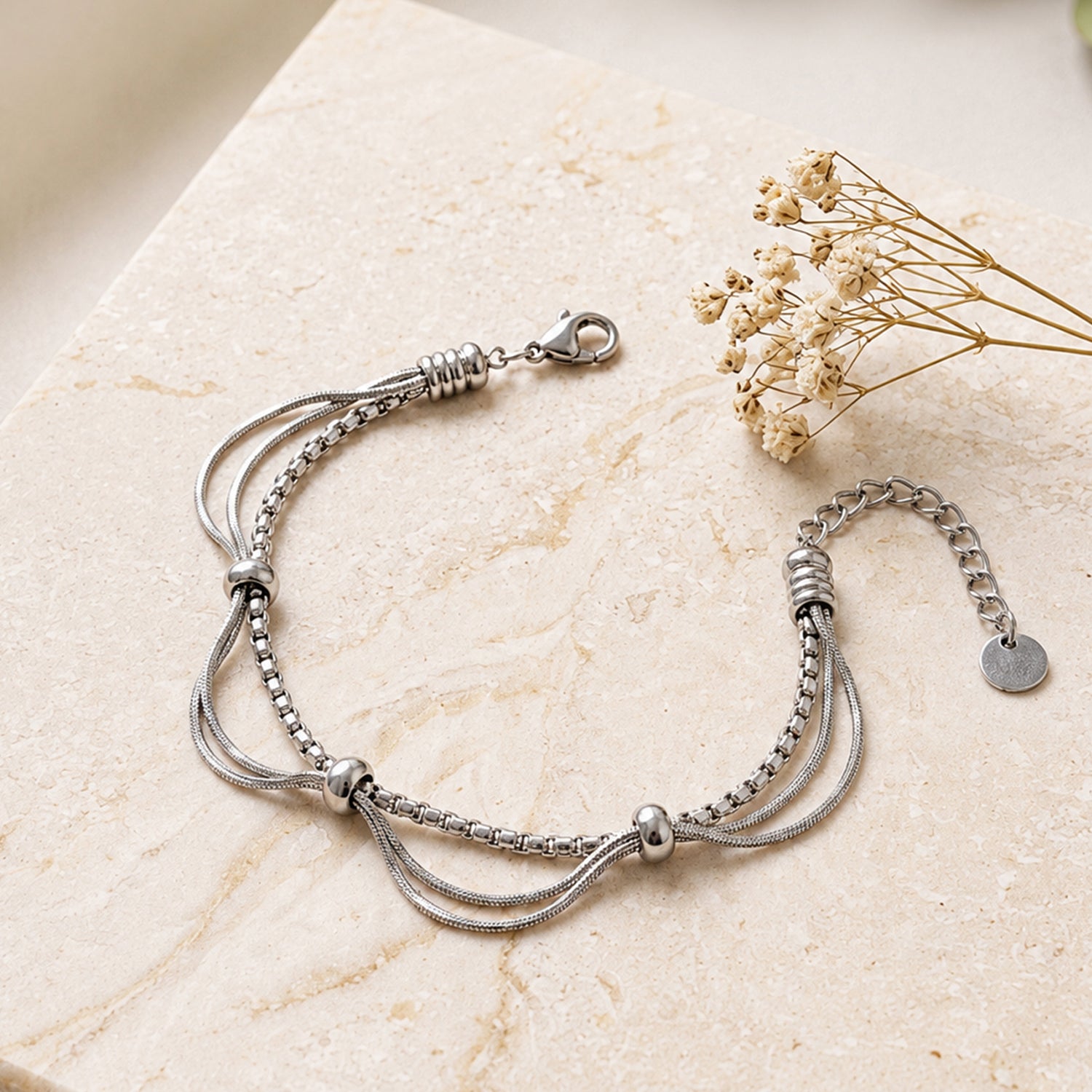 Artklim Multi Layer Silver Chain Anti-Tarnish Bracelet