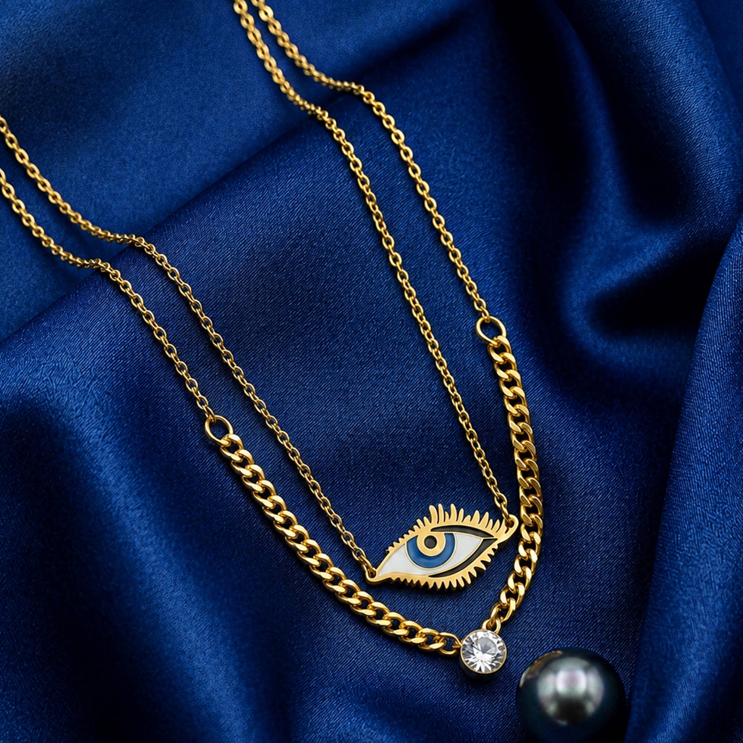 Artklim Evil Eye Charm Crystal Gold Chain Anti-Tarnish Necklace