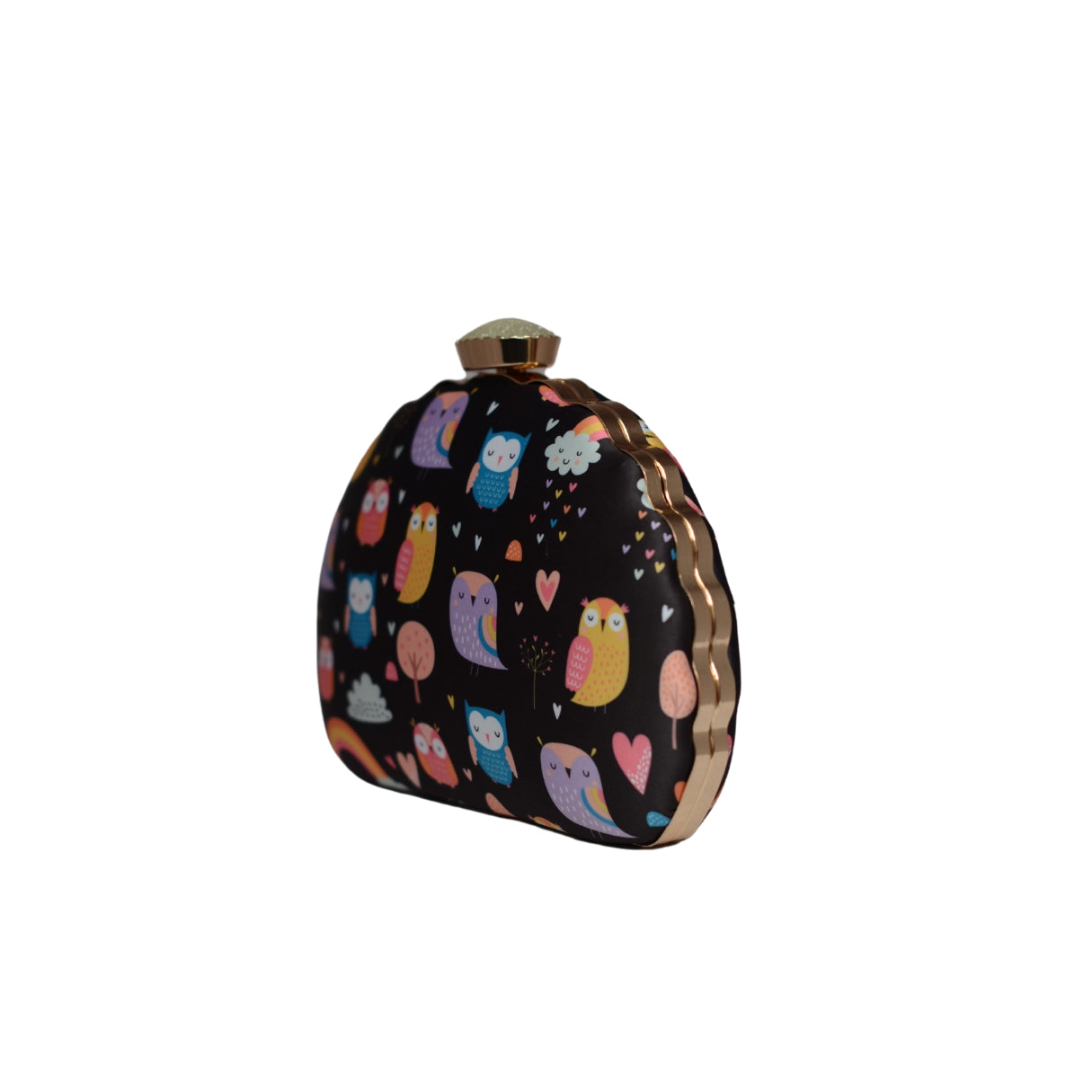 Artklim Owl Printed D-shape Clutch