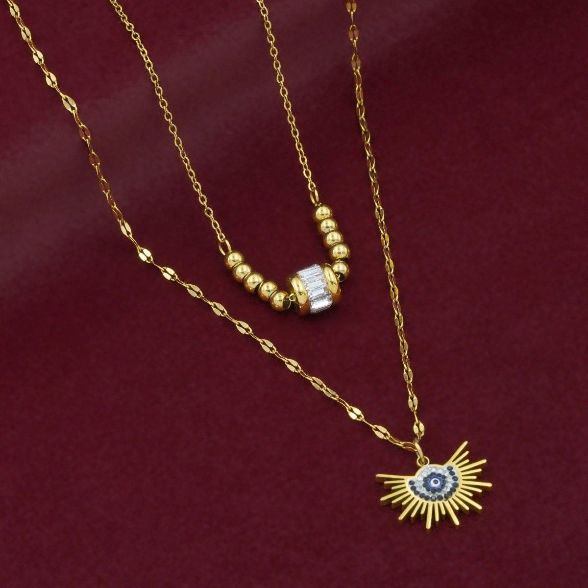 Artklim Gold Plated Dual Radiance Evil Eye Layered Necklace
