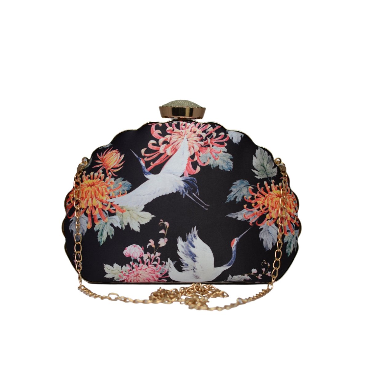 Artklim Black Floral Printed D-shape Clutch
