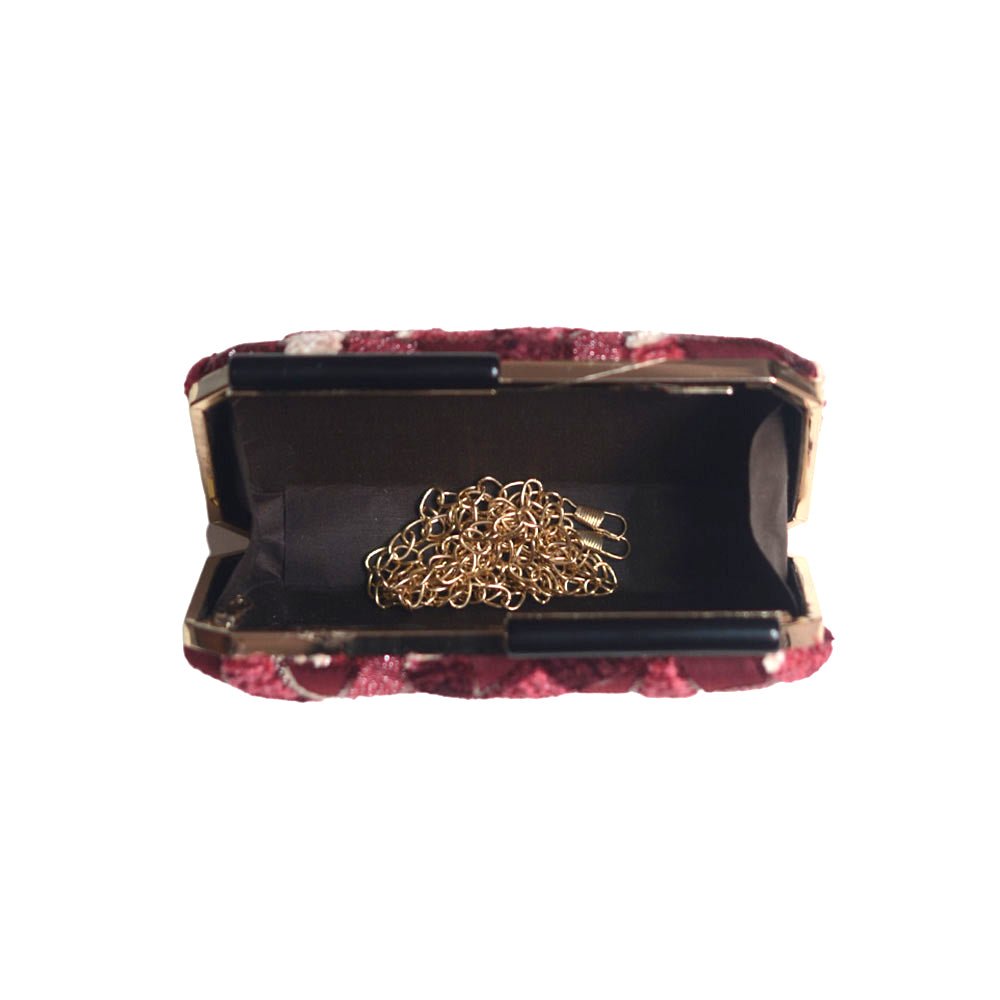 Wine Red Floral Evening Clutch