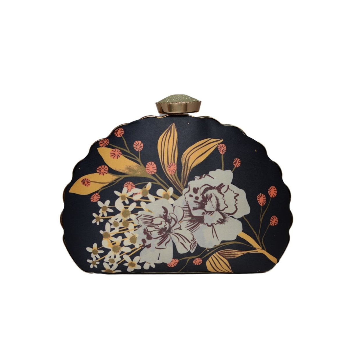 Artklim Black And White Flower Printed D-shape Clutch