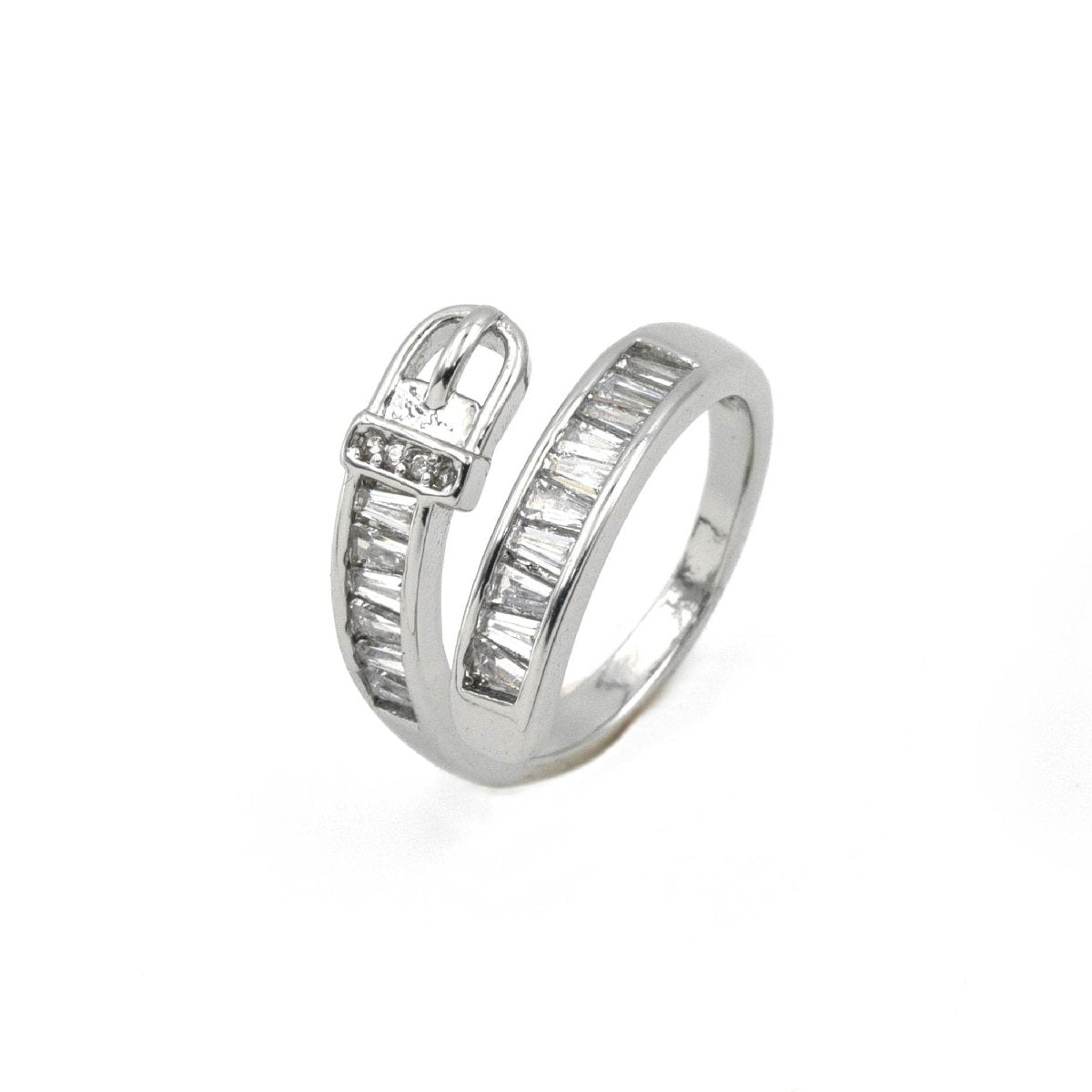 Artklim Silver Plated Baguette Pattern Adjustable Ring