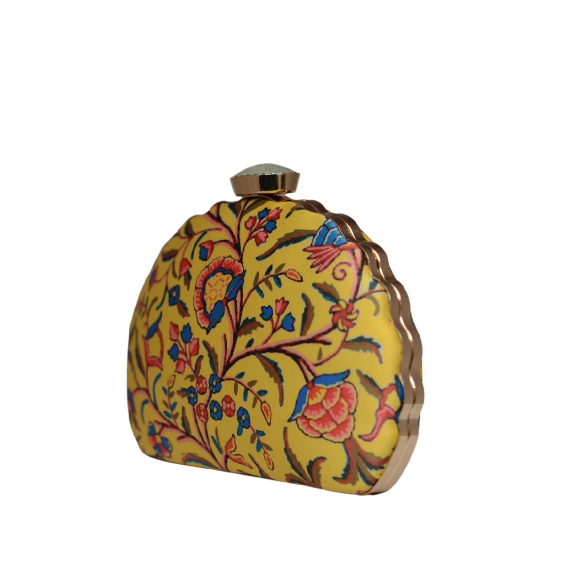 Artklim Yellow Printed D-shape Clutch
