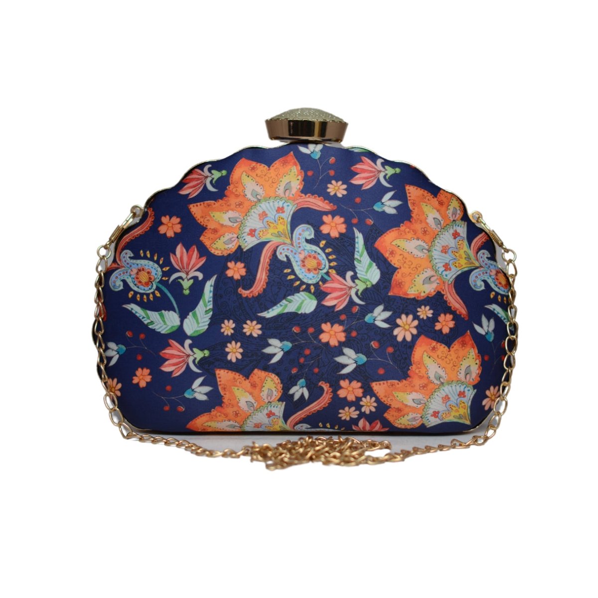 Artklim Blue Floral Printed D-shape Clutch