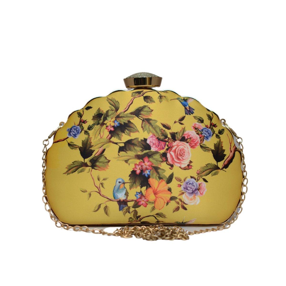 Artklim Yellow Floral Printed D-shape Clutch