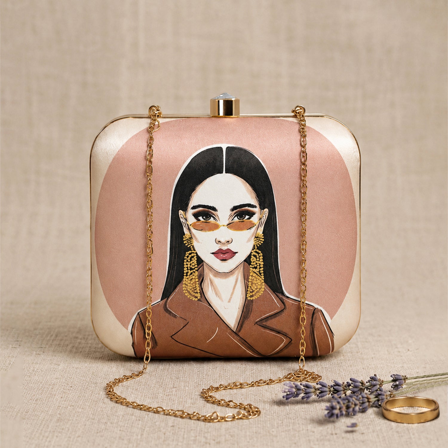 Artklim Classy Woman Portrait Printed Clutch