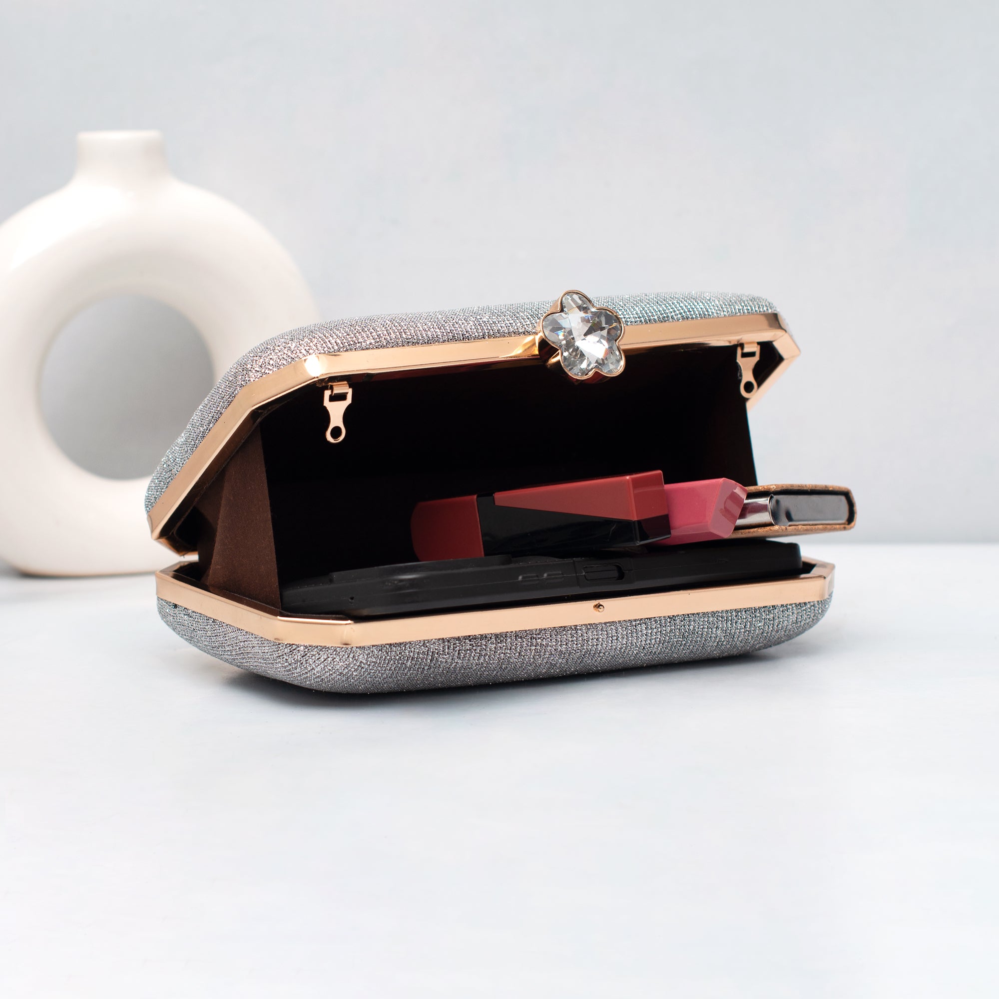 Artklim Silver Stardust Luxe Embroidered Clutch