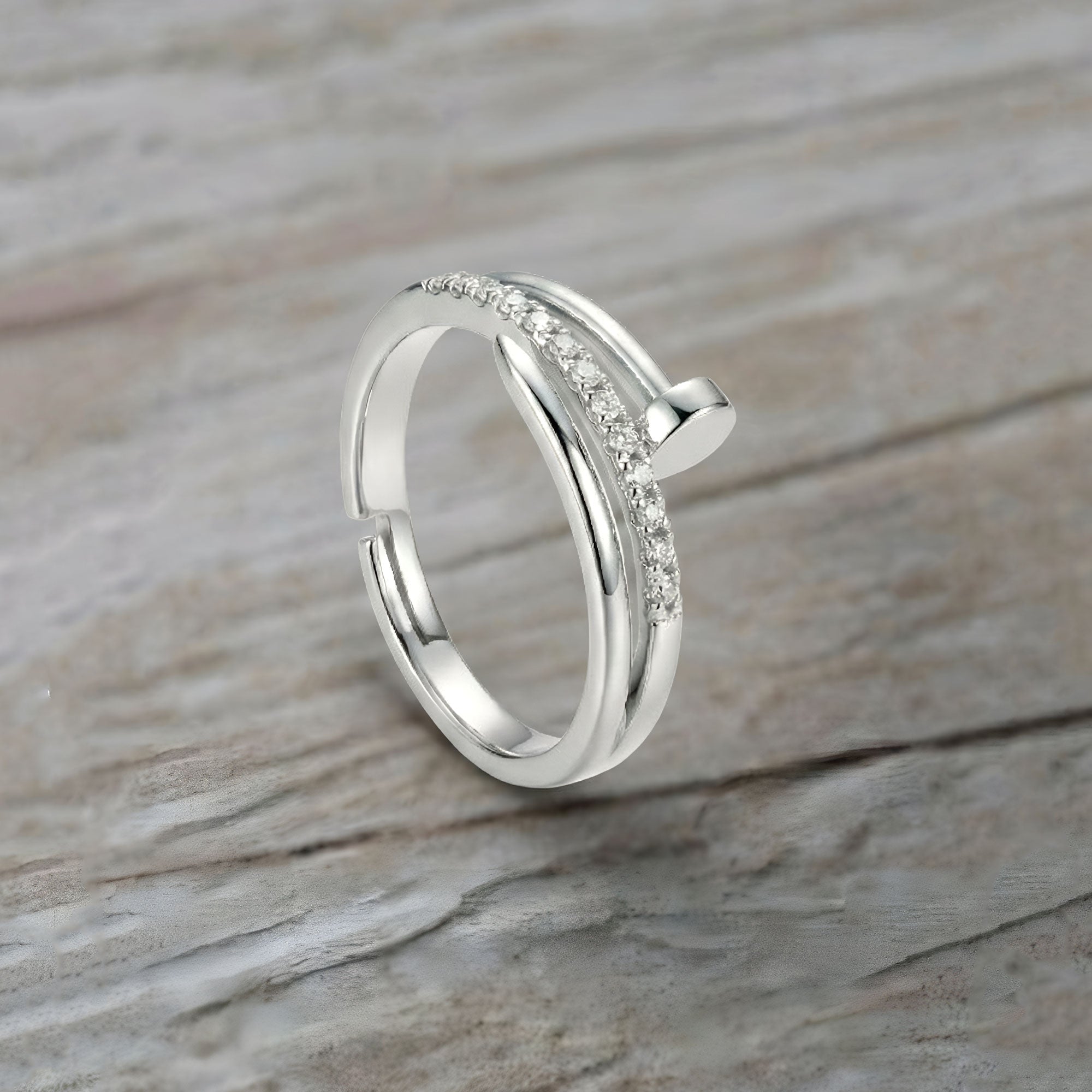 Artklim Silver Plated Crystal Design Anti-Tarnish Ring