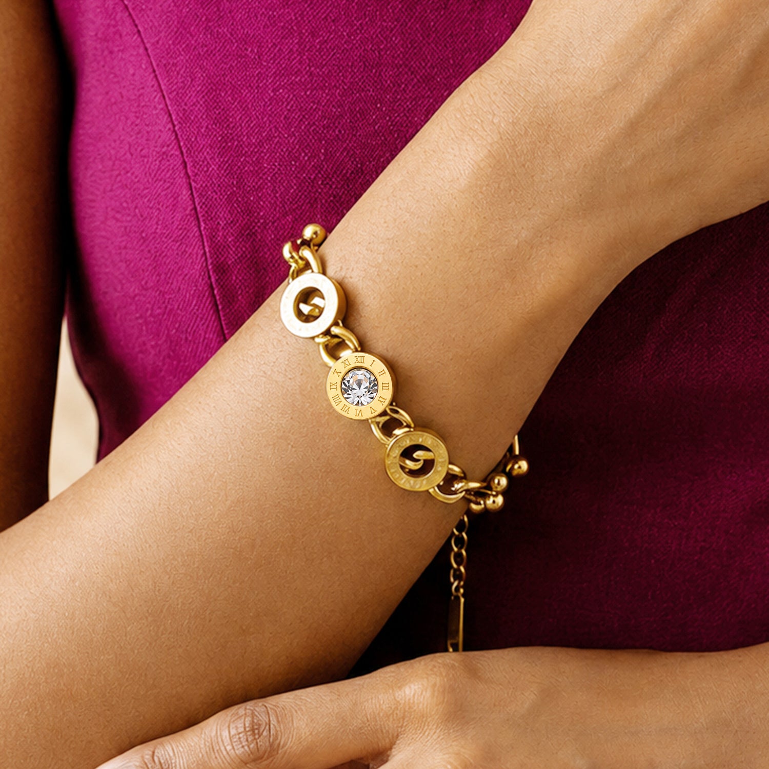 Artklim Roman Spark Crystal Circle Link Anti-Tarnish Bracelet