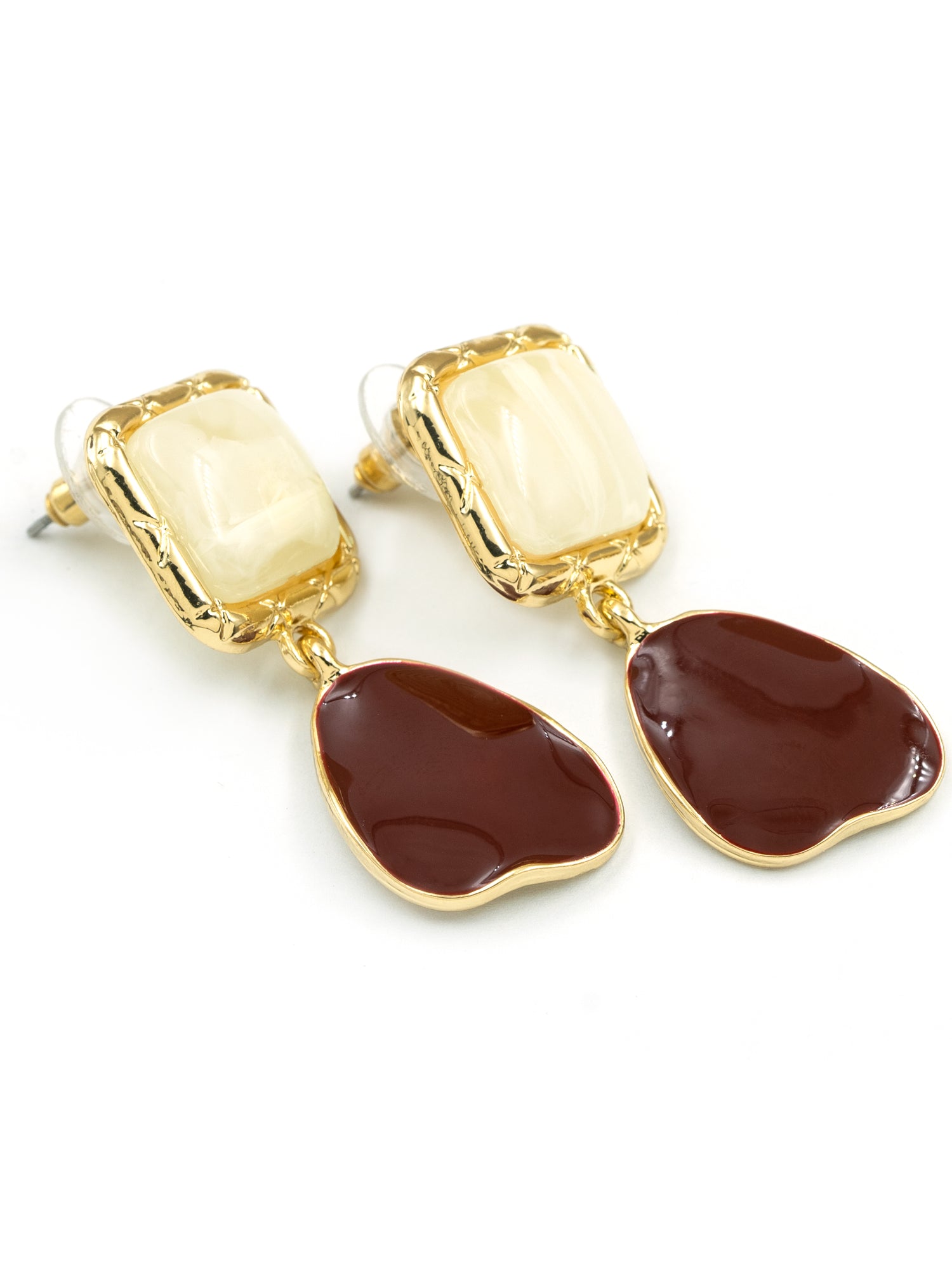 Artklim Brown Stone Dual Drop Anti Tarnish Earrings