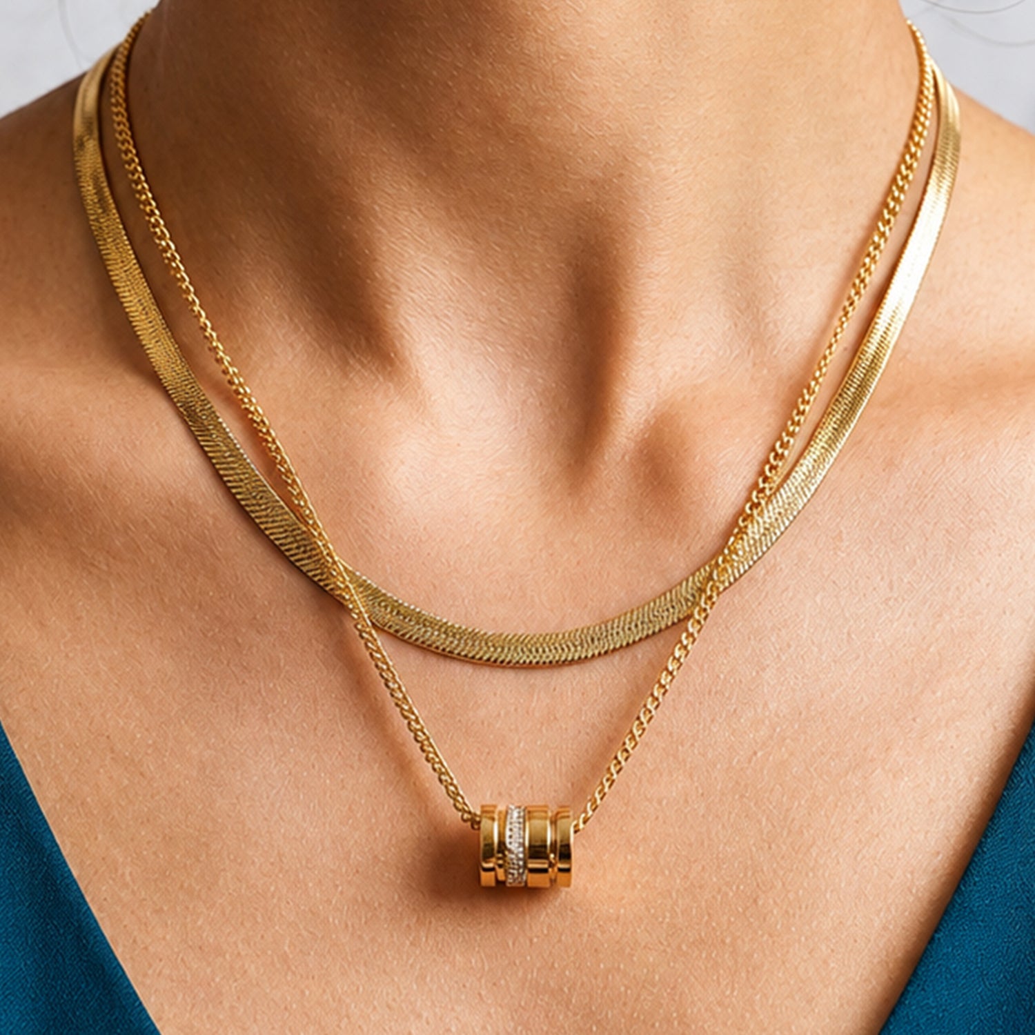 Artklim Crystal Barrel Layered Gold Anti-Tarnish Pendant Necklace