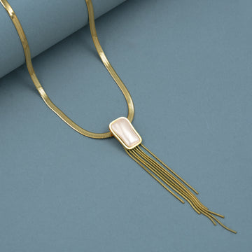 Artklim Lustrous Pearl Bar Pendant with Golden Fringe