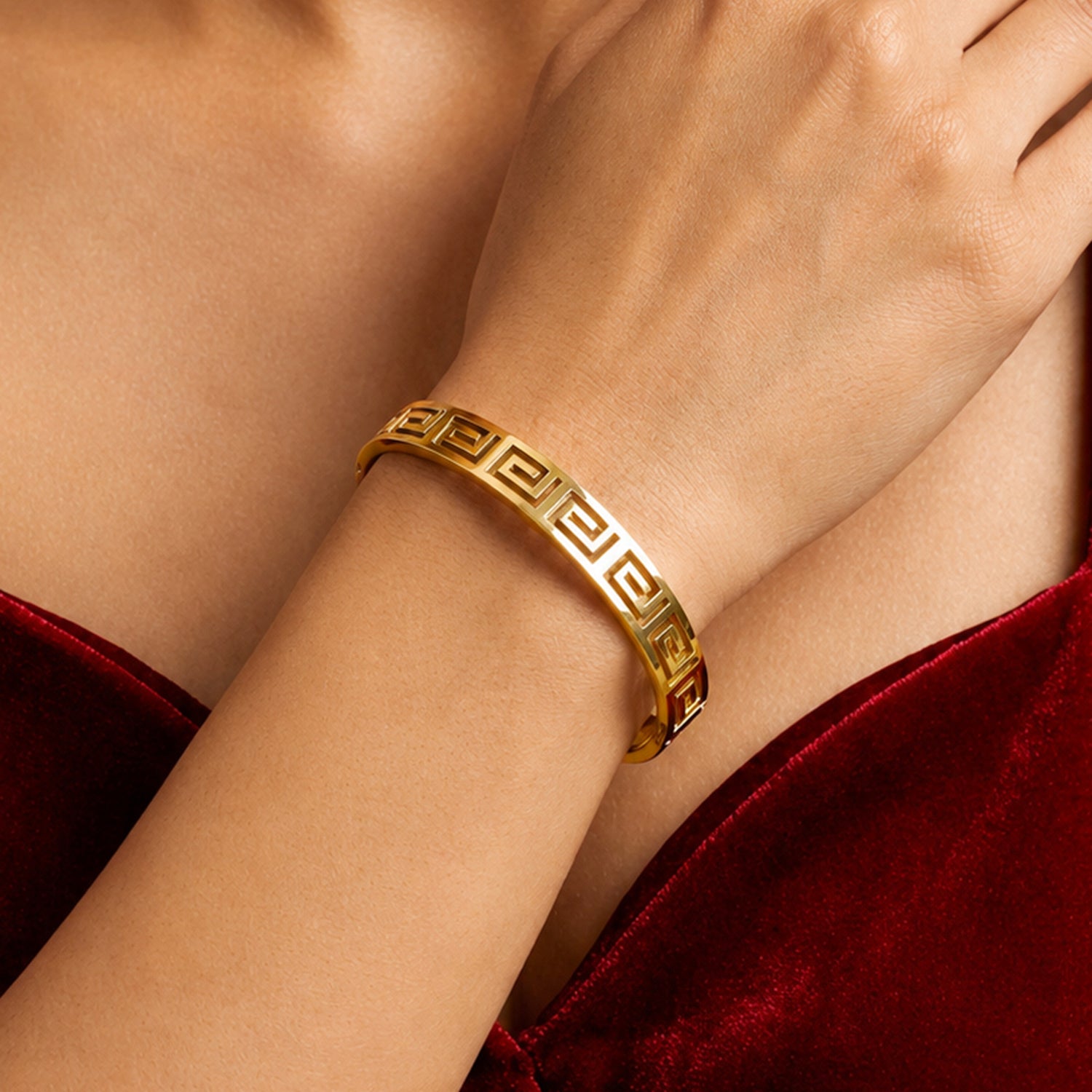 Artklim Classic Greek Key Anti-Tarnish Bangle Bracelet