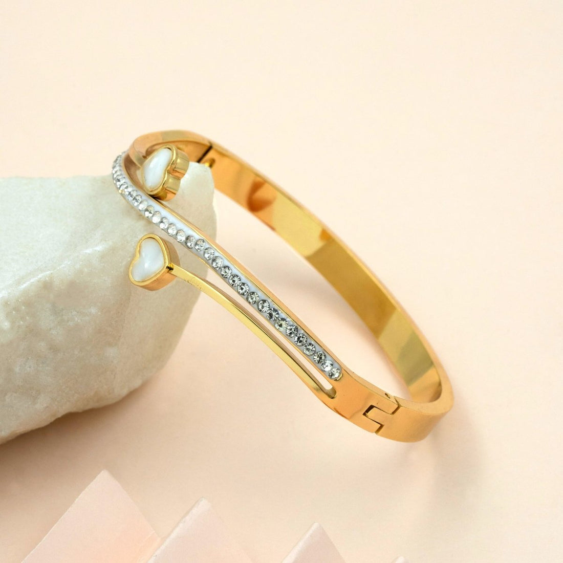 Artklim Gold Plated MOP Heart Studded Bangle Bracelet