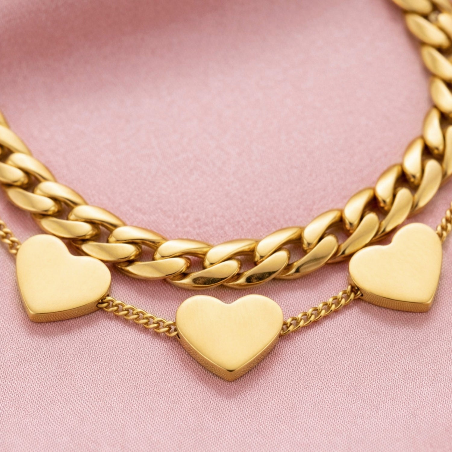 Artklim Minimal Heart Cuban Chain Gold Bracelet Anti-tarnish